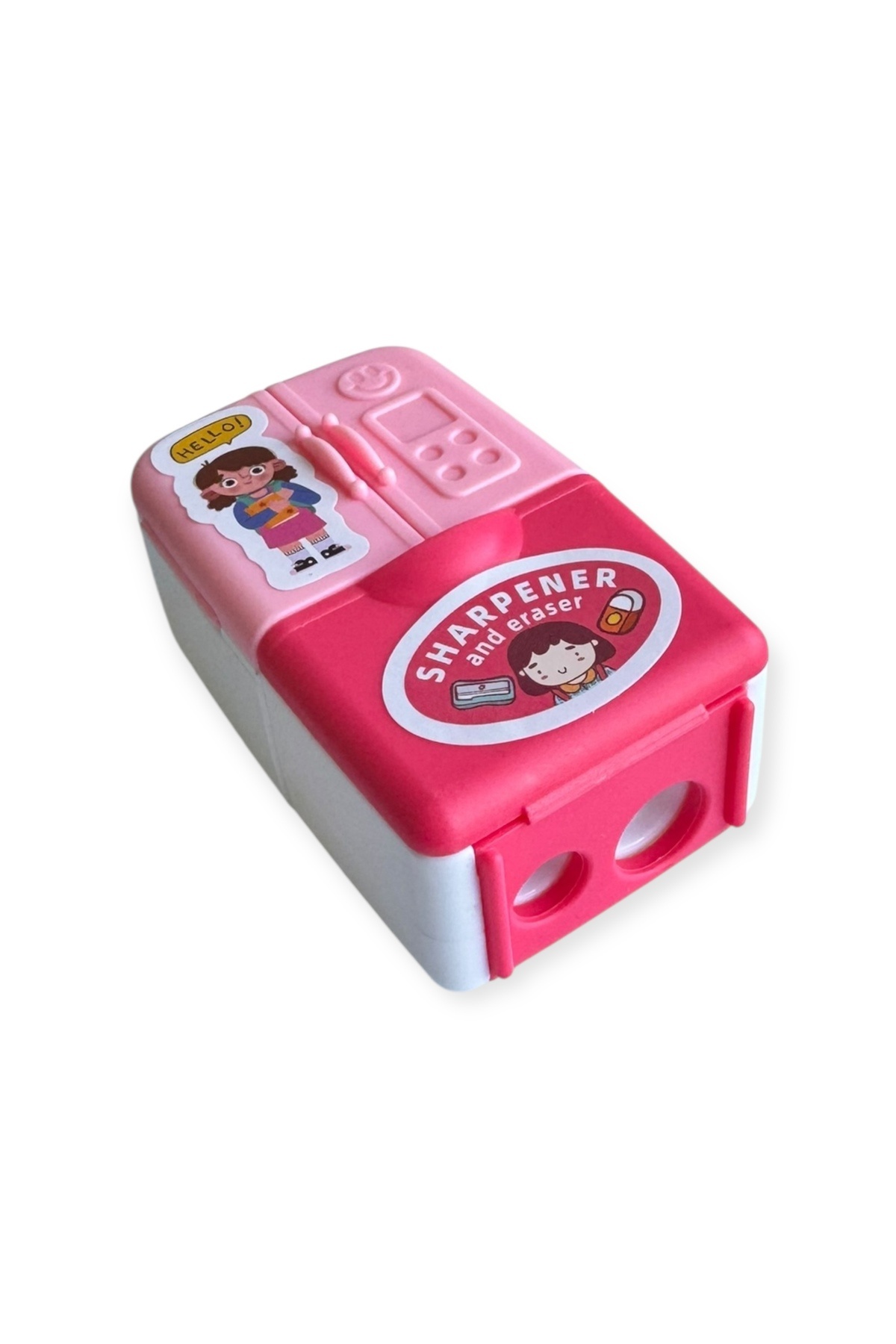 Polin Sevimli Tasarımlı Çift Bıçaklı Kalemtraş ve Silgi Seti, Buzdolabı Şeklinde, Renkli