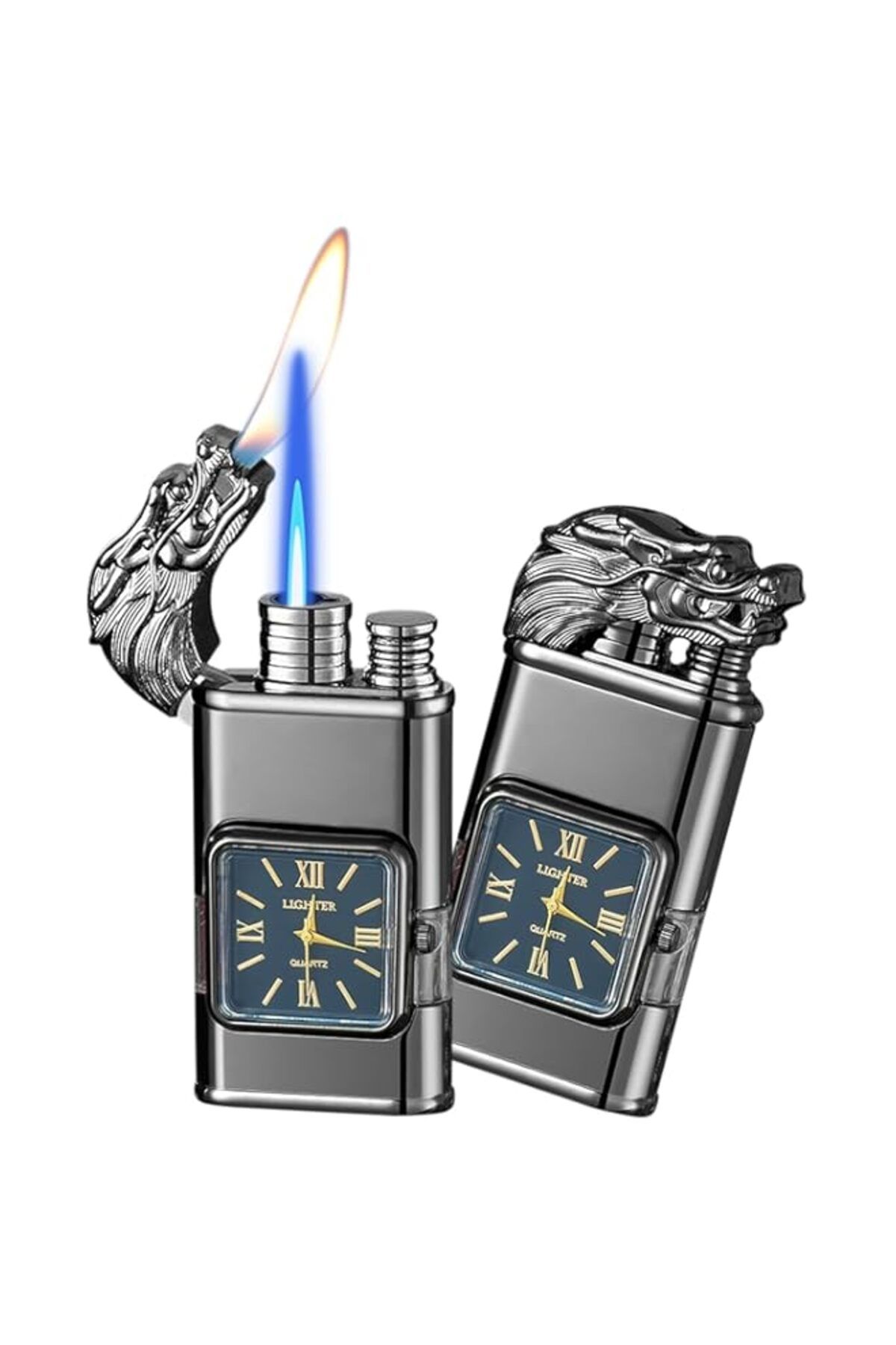 Generic-Refillable Torch Lighter, Magic Dual Flame Dragon Lighter with Adjustment Tool, Windproof Lighter w 1