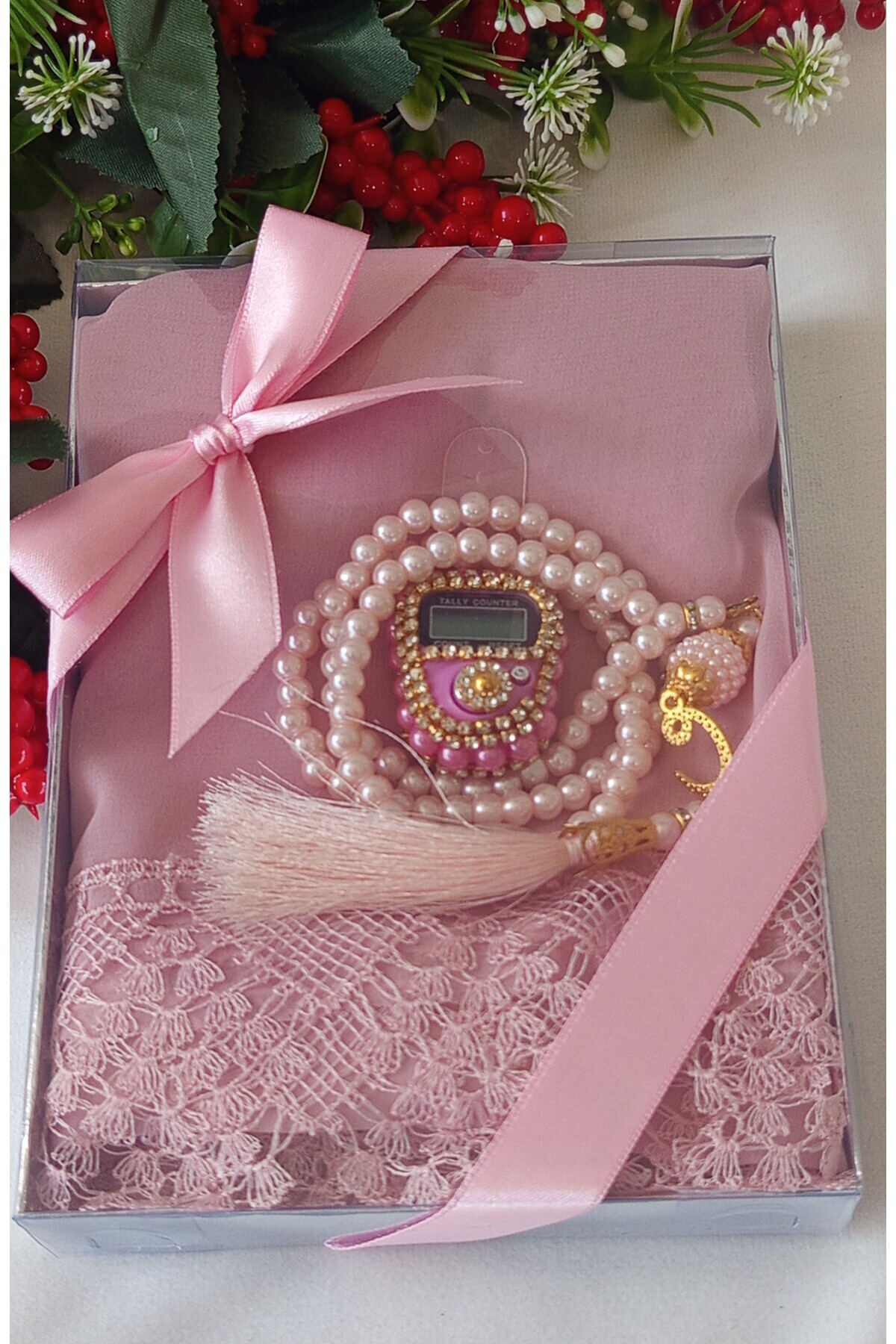 hira tasarım iğne oyalı güpürlü namaz örtüsü taşlı zikirmatik