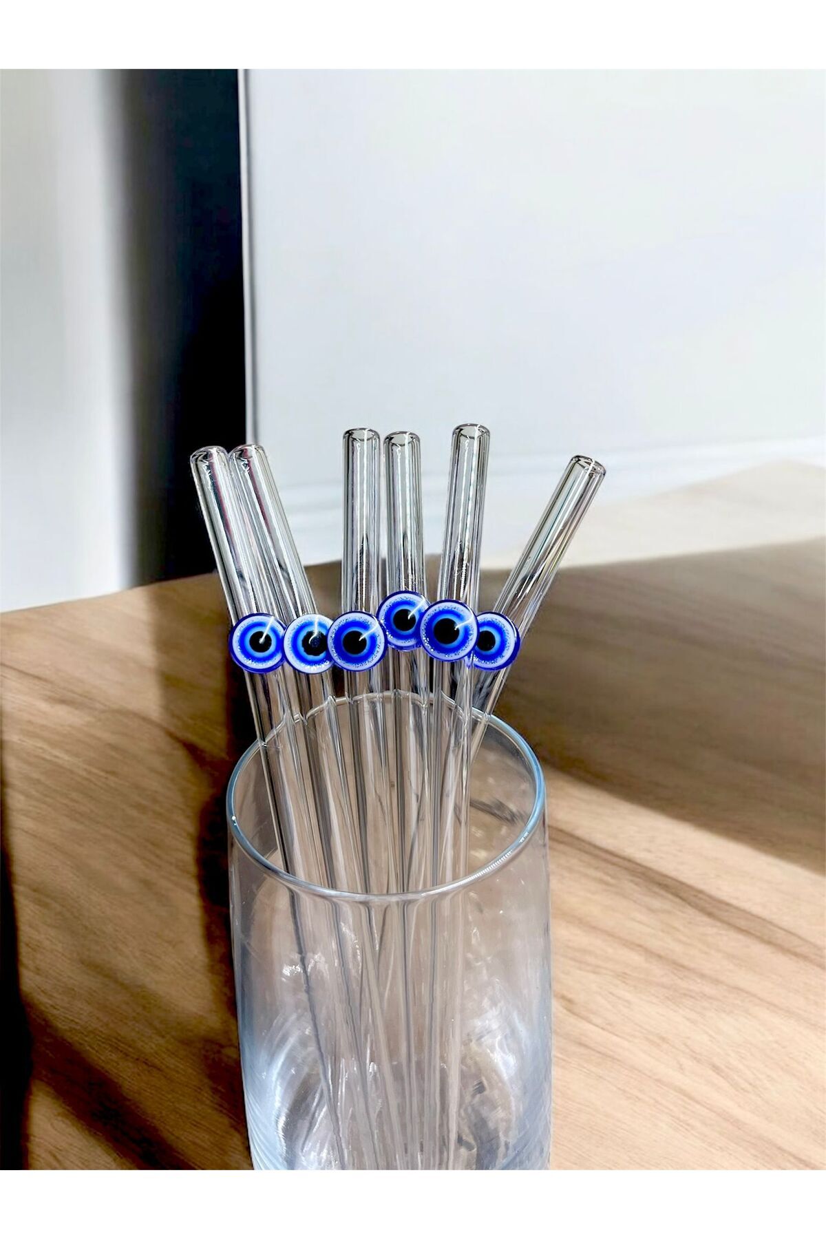 Nazarboncuklu Simli Parlak 6lı Pipet Seti