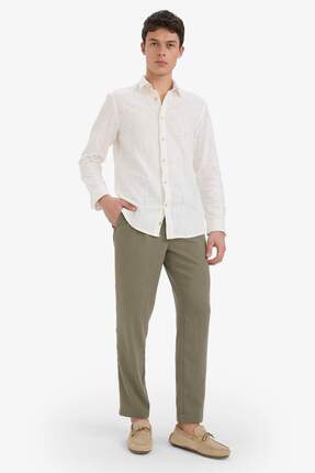 Defacto Relax Fit Kısa Paça Keten Görünümlü Beli Bağcıklı Lastikli Cepli Pant...