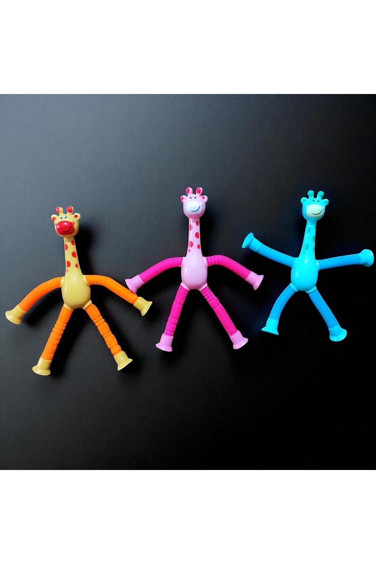 ۳ عددی لوله‌های پاپ حیوان زرافه صورتی، آبی، نارنجی – اسباب‌بازی استرس‌زدای زرافهٔ تلسکوپی قابل‌توسعه