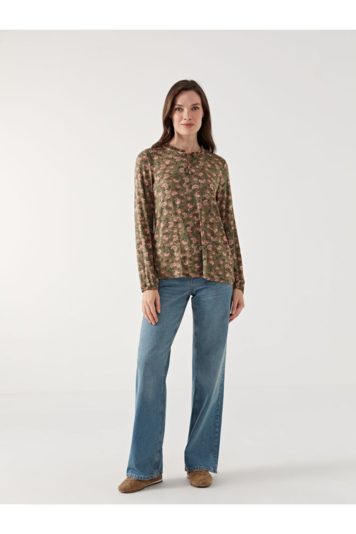 LC Waikiki-Sparkling Selections from Shining Store |   Tied Neckline Patterned Blouse 6