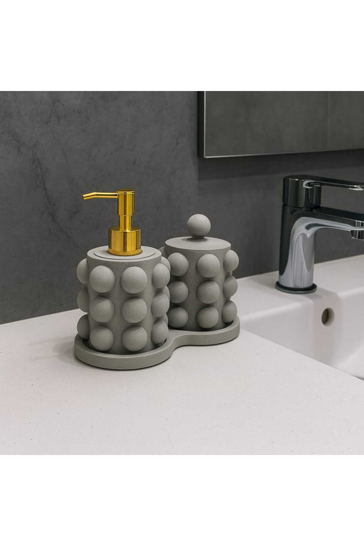 Beton Grisi Buble Sıvı Sabunluk Set
