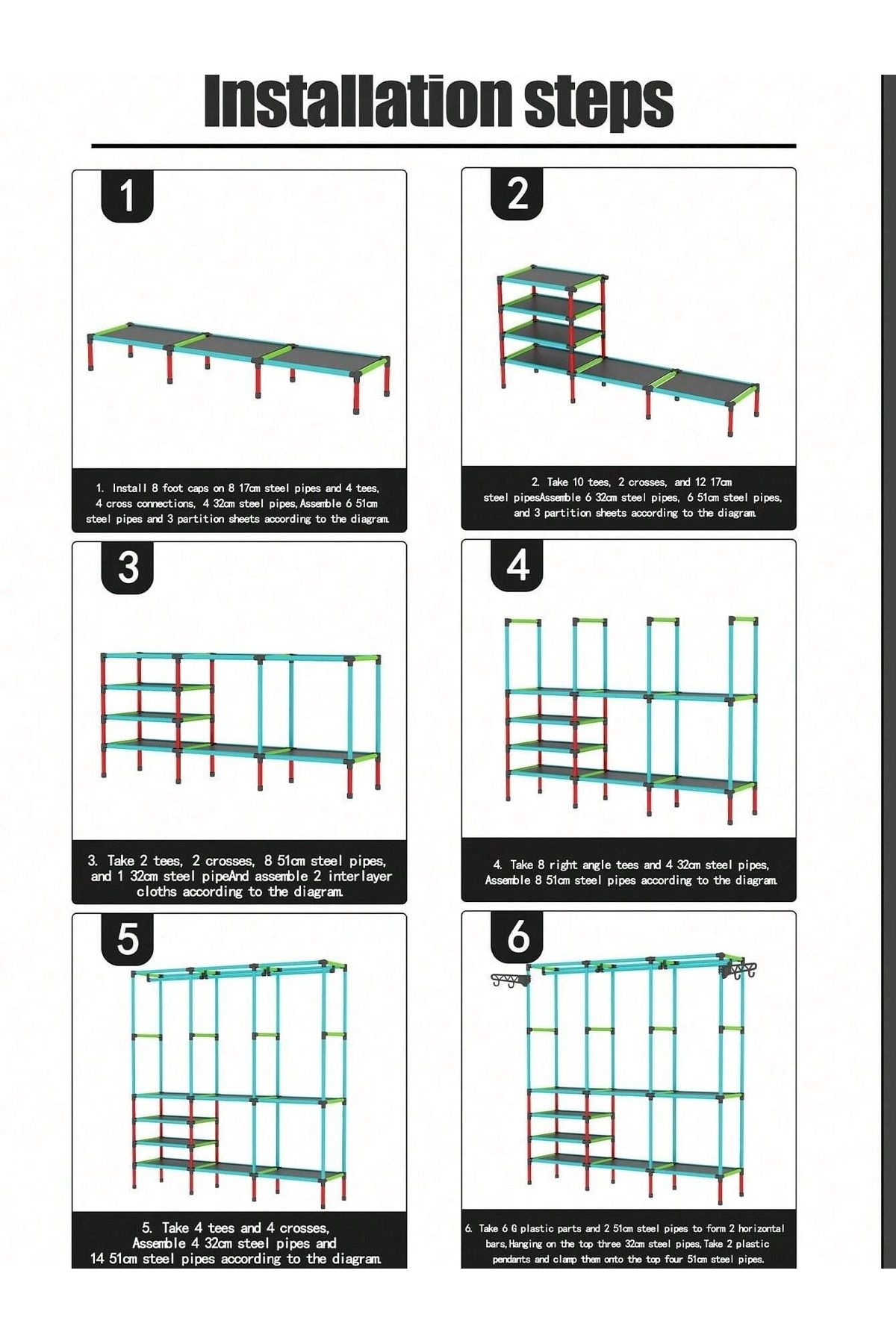 Cozy Nest-3 Section Metal Cloth Rack with Shelves Multifunctional Garment Wardrobe with 360° Rotatable Hooks 6