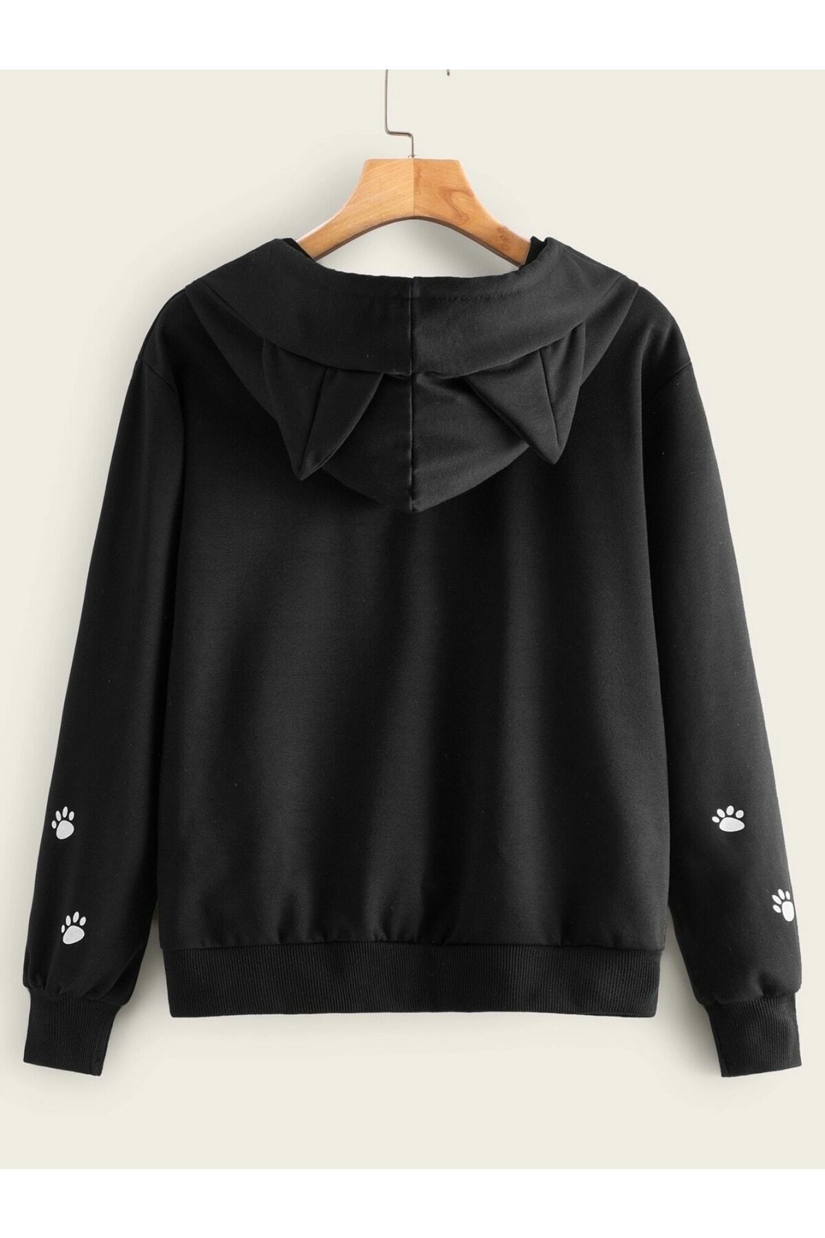 NoVibe Kulaklı Kedi Tasarım Sewatshirt görsel 2