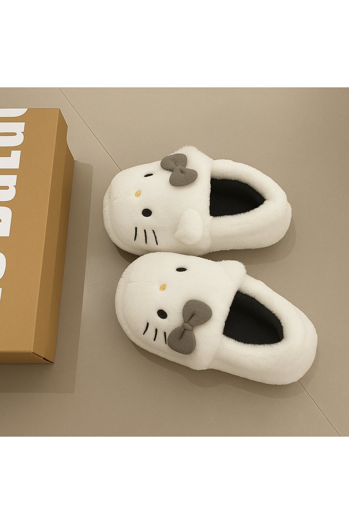 Gofeel Koyu Gri Kitty Nasomi Tatlı Peluş Panduf Terlik görsel 2