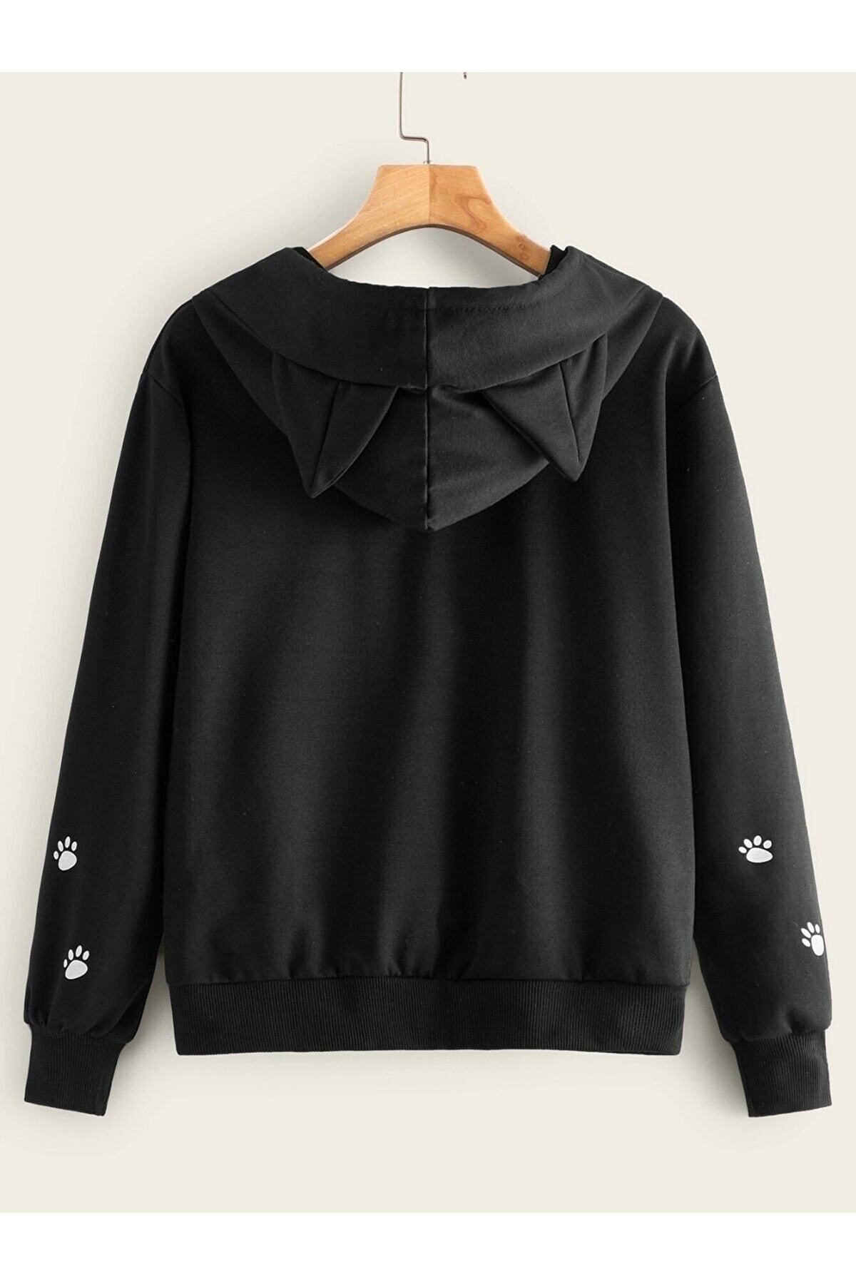 NoVibe Kulaklı Kedi Tasarım Sewatshirt görsel 2