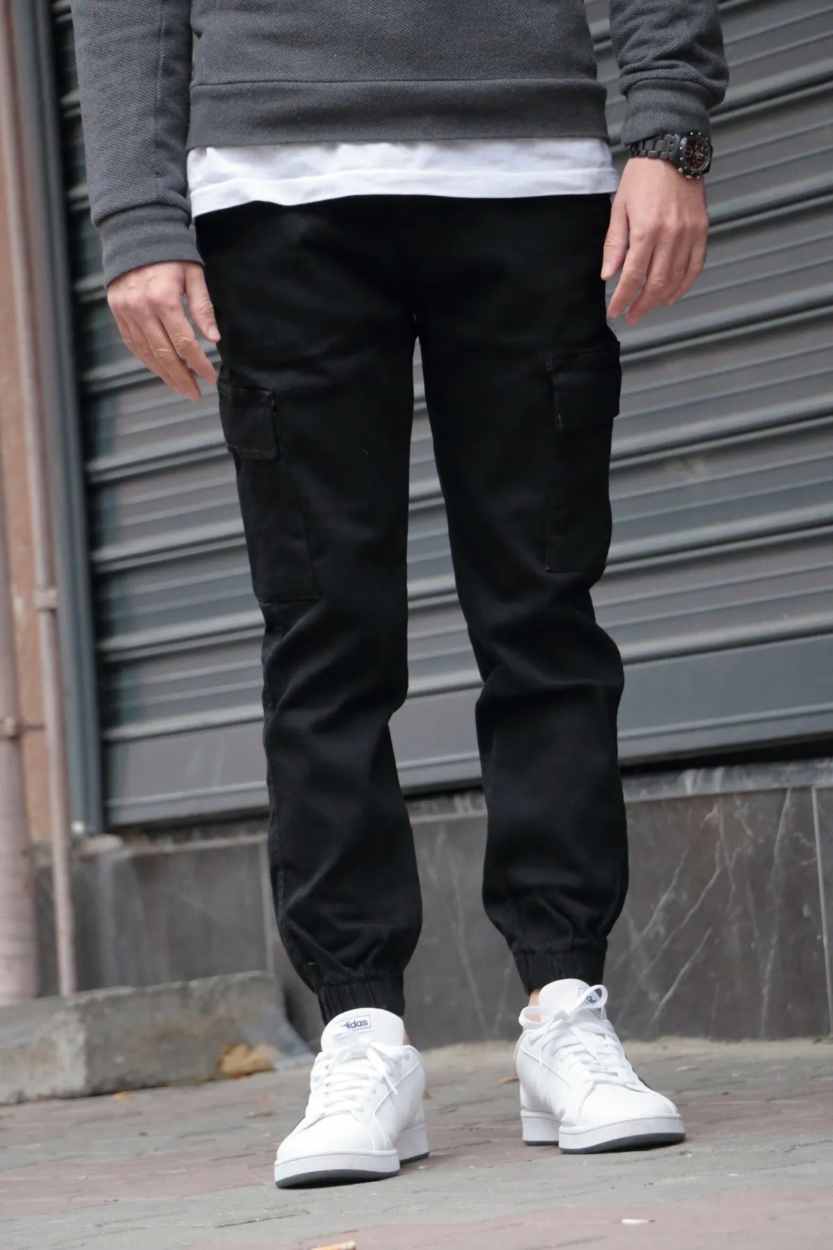 Yeni Sezon Beli ve Paçası Lastikli Erkek Jogger Kargo Pantolon YK12 — مشکی srp12kargo1 — تصویر 3 از 4