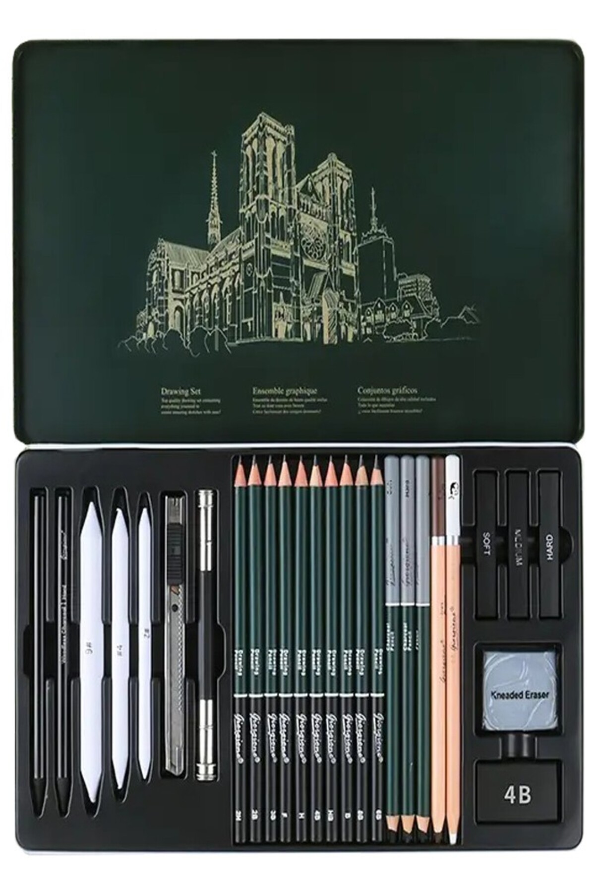 Artlantis Karakalem Seti 27 Parça 1 Paket Teneke Metal Kutu Eskiz