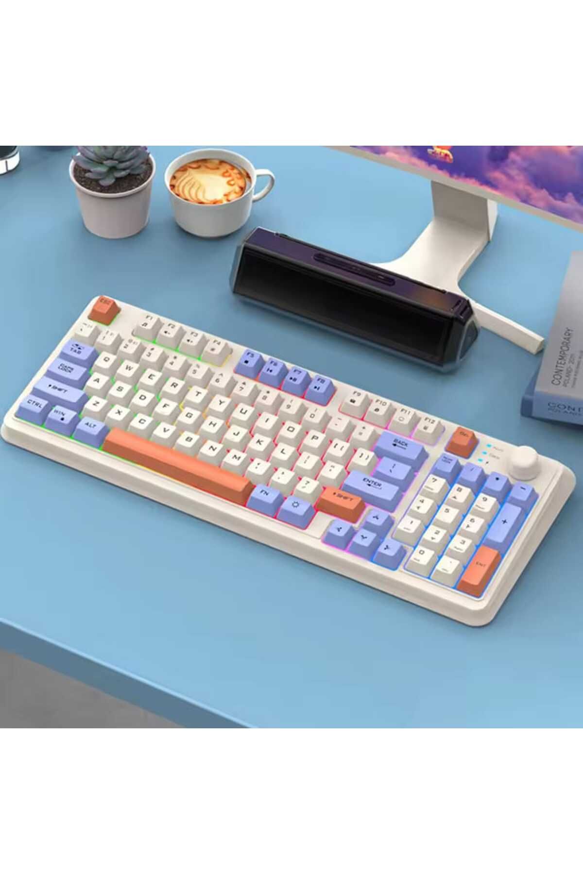 Microdigit-Rechargeable 2.4G Wireless Keyboard, Bluetooth 5.0, RGB Lighting with Rotating Volume Button 6