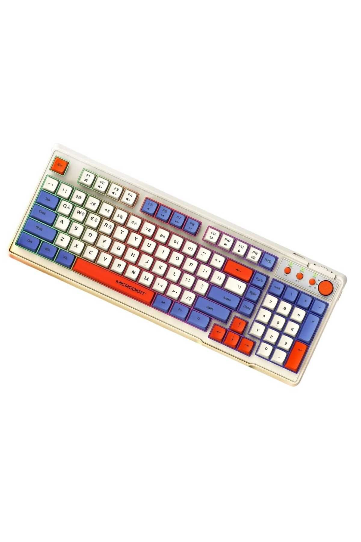 Microdigit-Rechargeable 2.4G Wireless Keyboard, Bluetooth 5.0, RGB Lighting with Rotating Volume Button 3