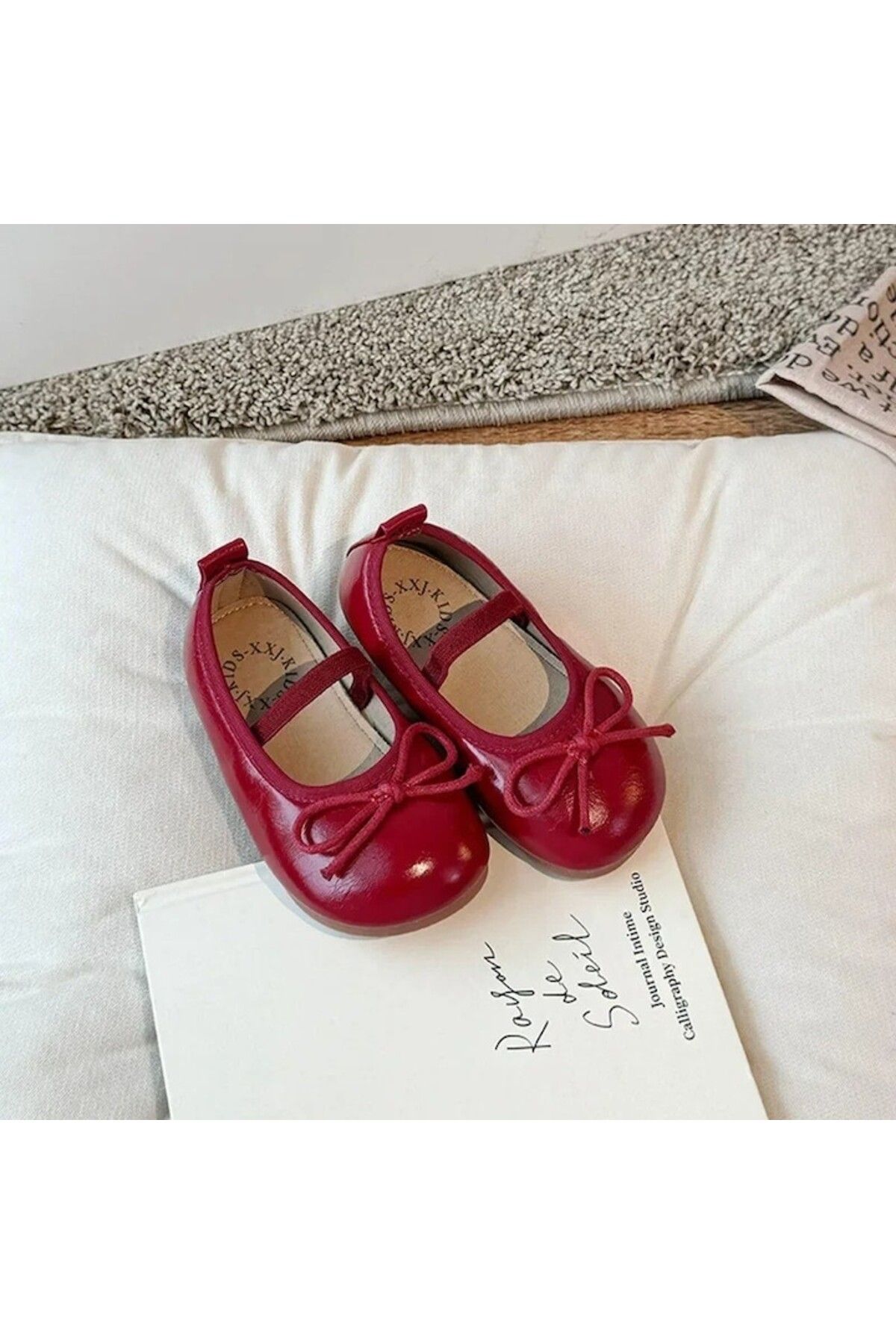 Mixbo-- Girls' Ballet Flats with Elastic Strap, Foam Insole, Non-Slip Sole, Size 32 EU, Dark Red 3