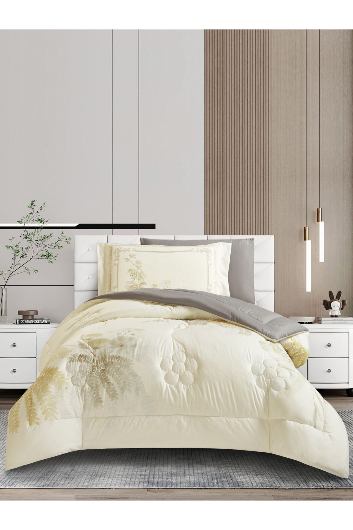 Donetella-طقم لحاف مطبوع رقميًا مكون من 4 قطع - مقاس توأم 170 × 230 سم، طقم فراش من الألياف الدقيقة الناعمة. 1