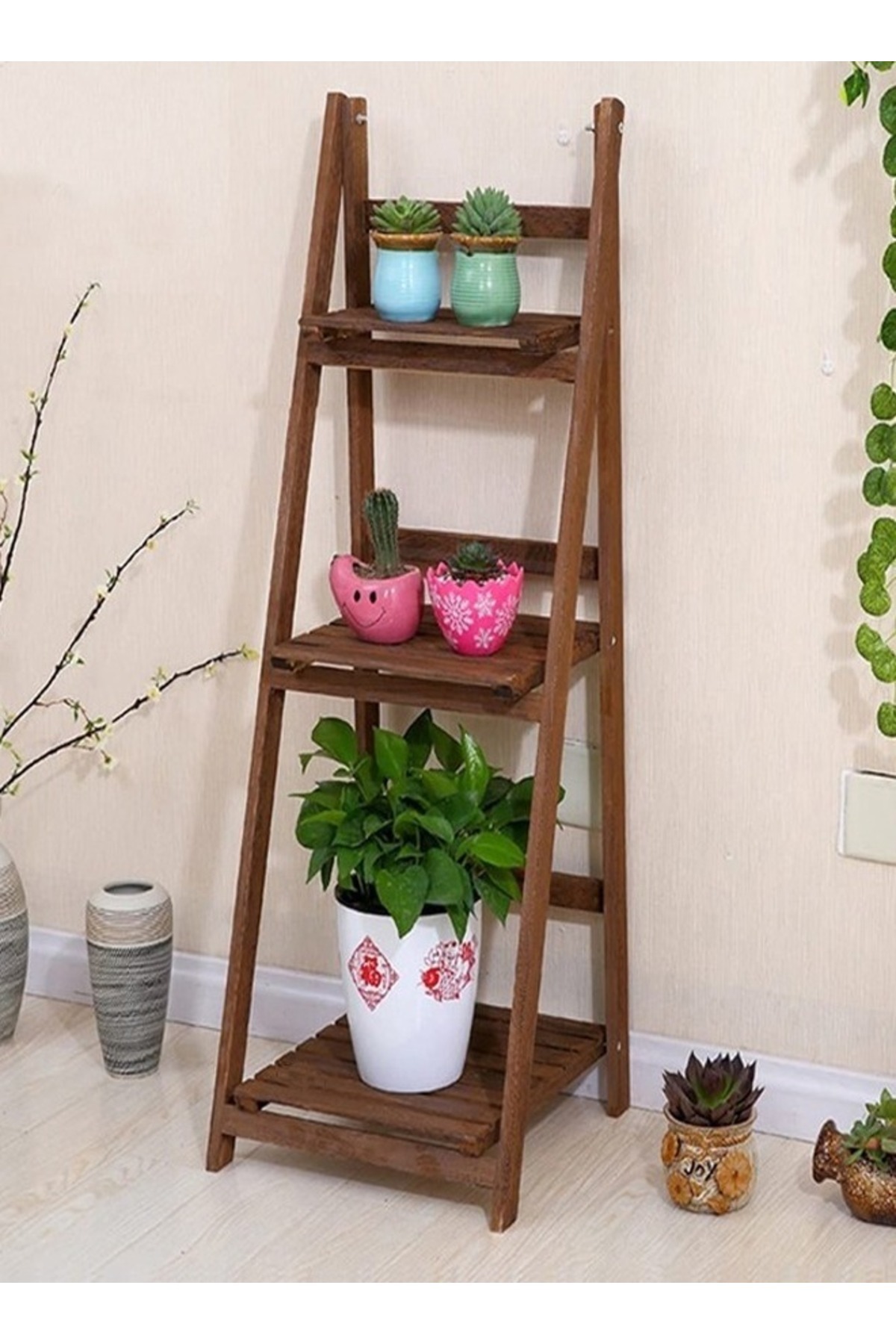 Raffine-3-Tier Multipurpose Use Rack Foldable Flowerpot Rack Display Stand Storage Shelf Ladder for Living R 1
