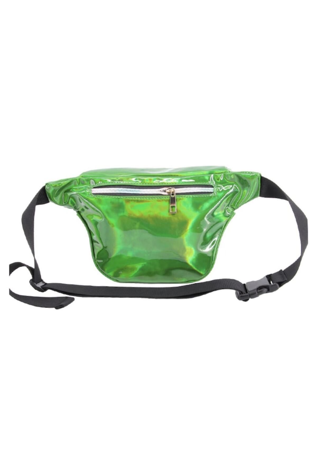 Bibilel-Modern Shiny Waist Bag with 3 External Zipper Pockets, Green, BBL1034 3