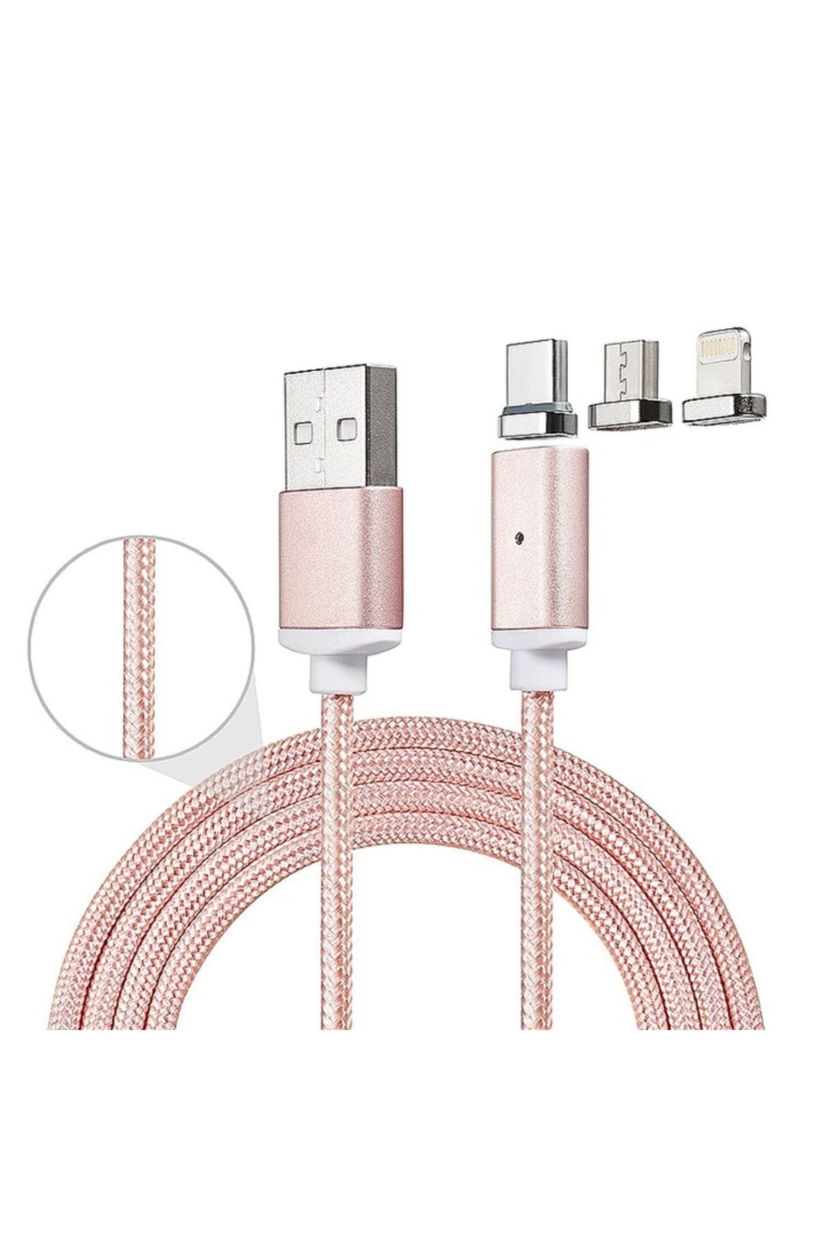 Bibilel-Cablu magnetic de încărcare/date 3-în-1 Micro USB, Tip-C, compatibil cu iPhone, 1 m, Auriu roz 3
