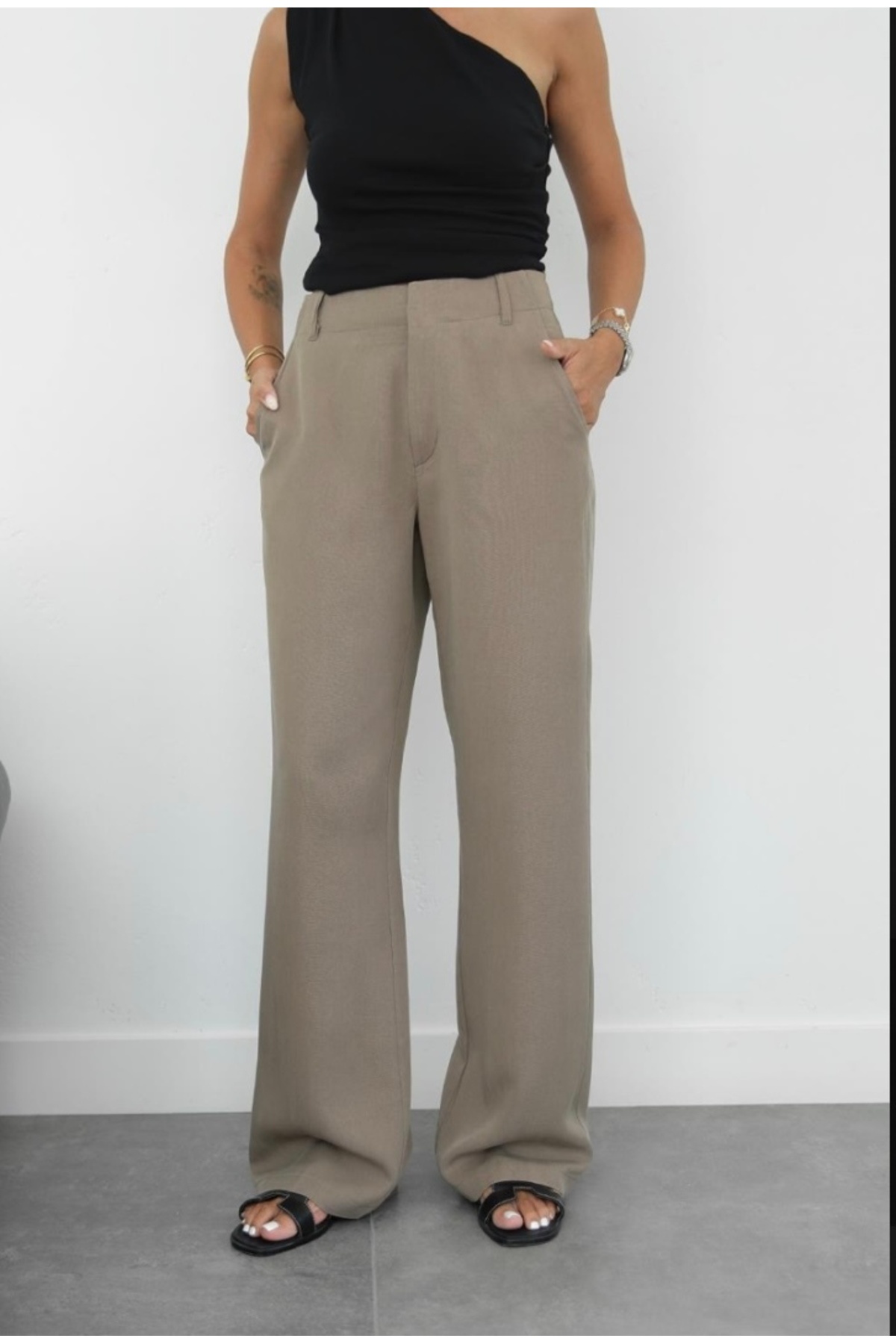 ForOus-Pallazo Pants High Waist with Front Zipper and Hidden Hooks with Side Pockets 3