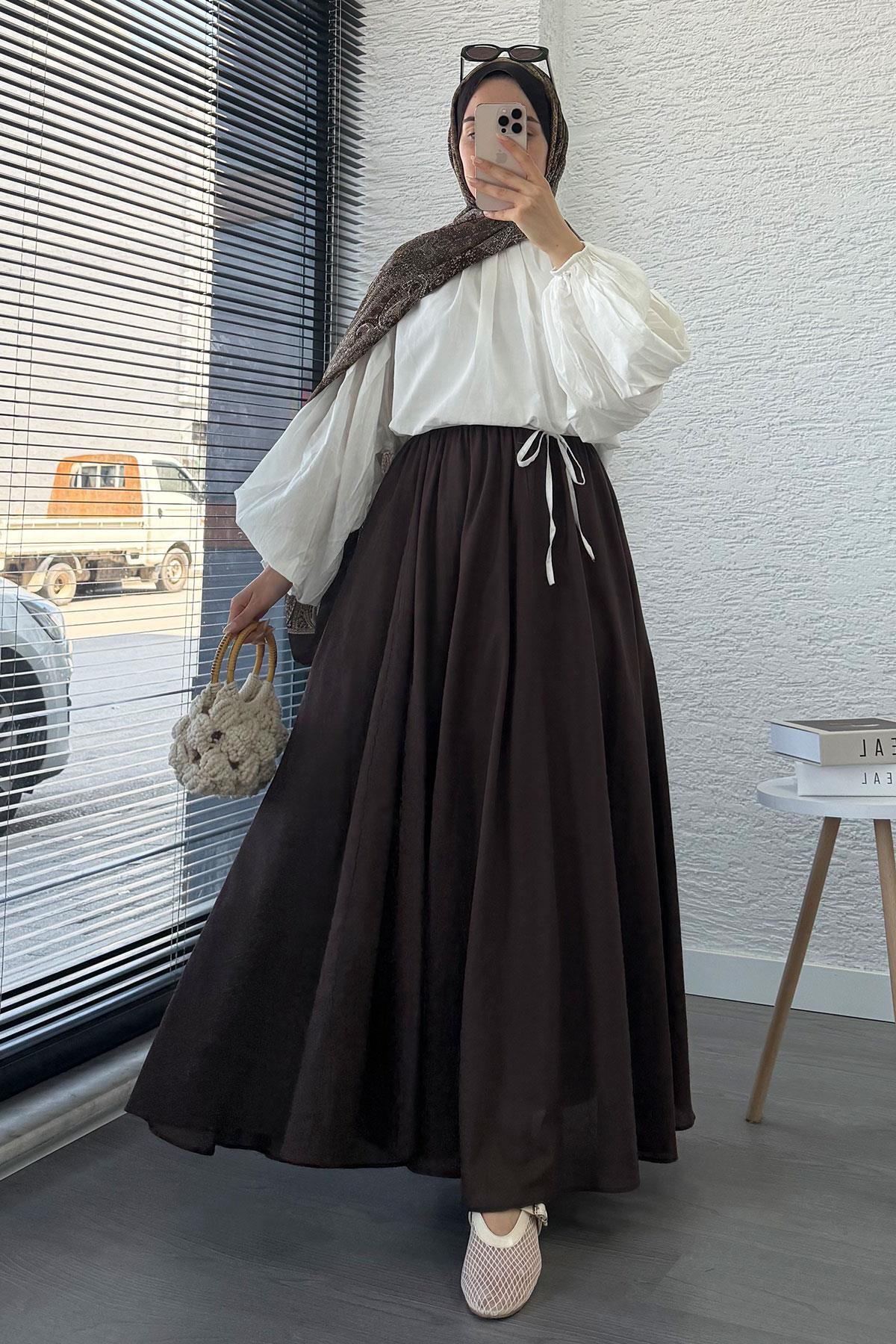 MELEK ARAZ  Premium Vual Crush Etek - Kahverengi - Görsel 6