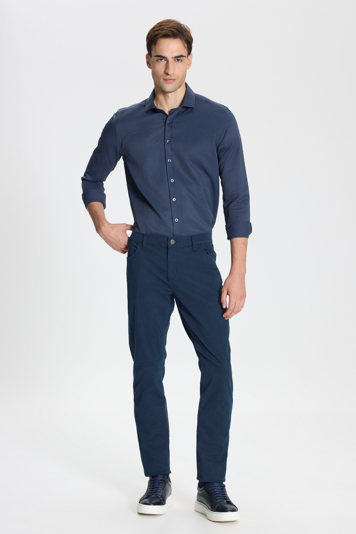 George Henry  Slim Fit Dar Kesim 5 Cepli Lacivert Chino Pantolon - Görsel 4
