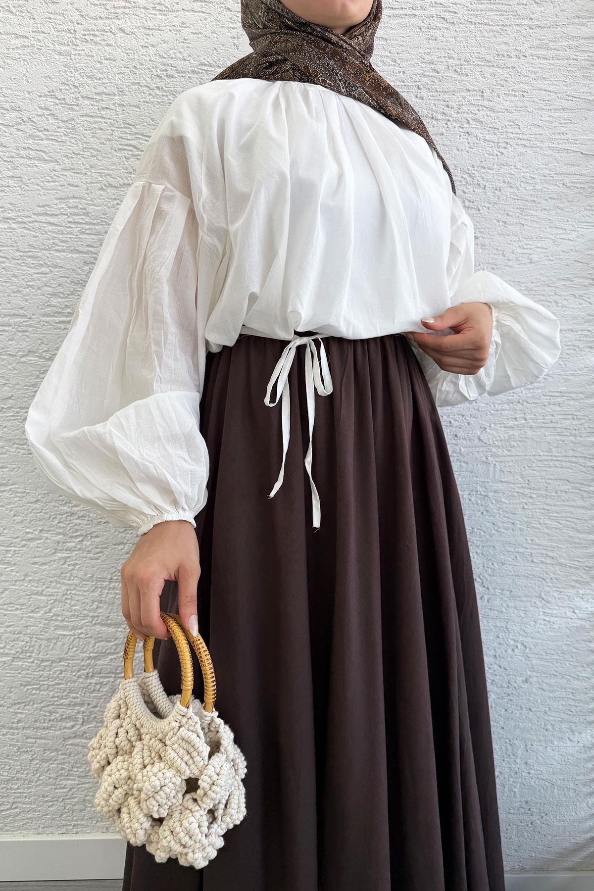 MELEK ARAZ  Premium Vual Crush Etek - Kahverengi - Görsel 7