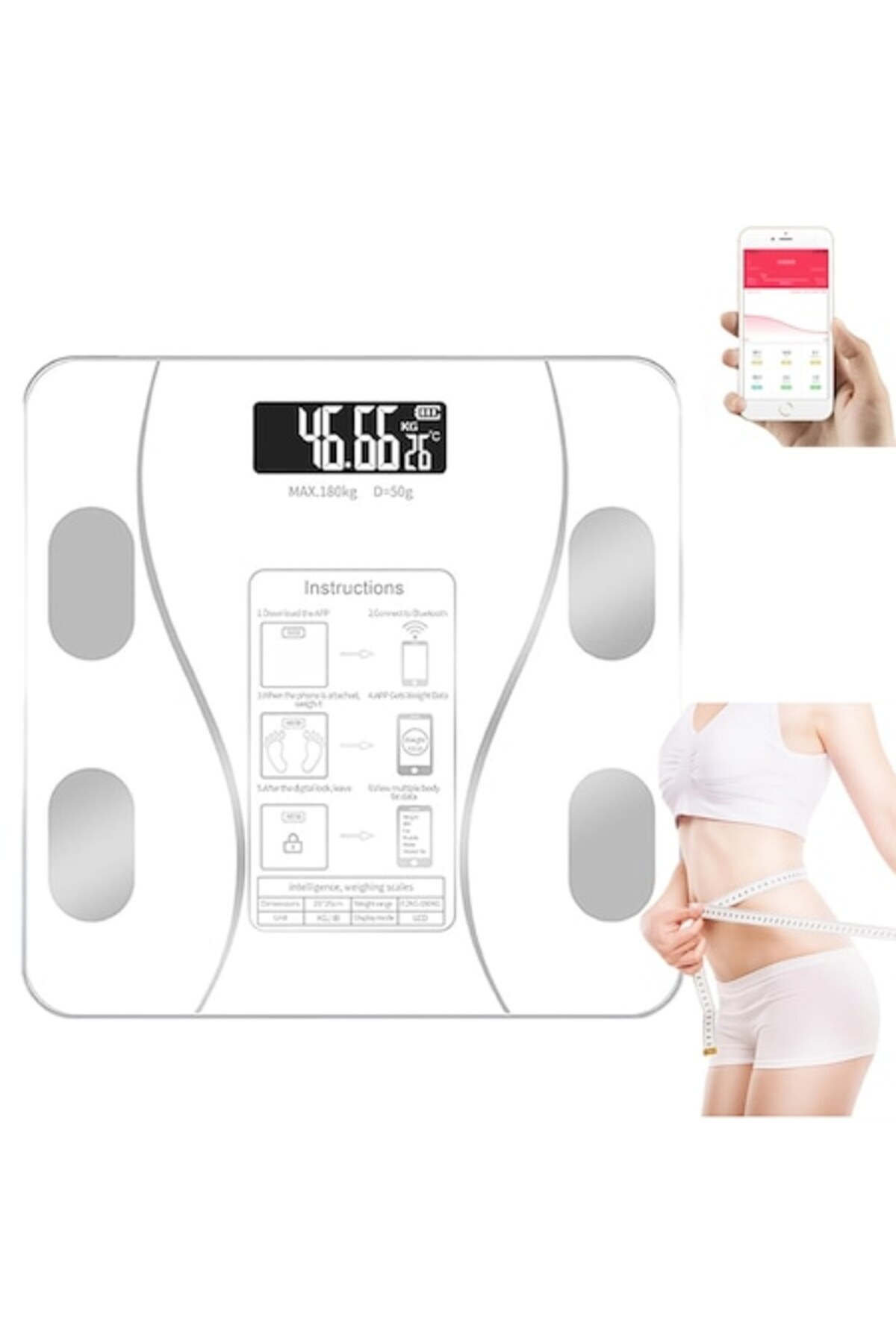 SOHO-Electronic Smart Bluetooth Scale for Weight and Body Fat Memory Evolution with Mobile App, White 1