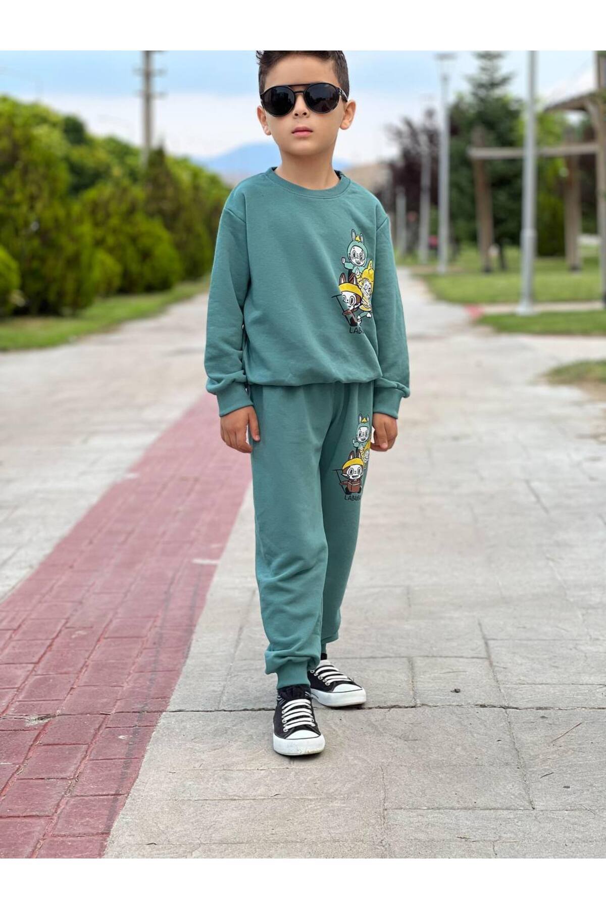KGN GİYİM-Boy's 3 Threads Unsharped Bottom Top Set 4