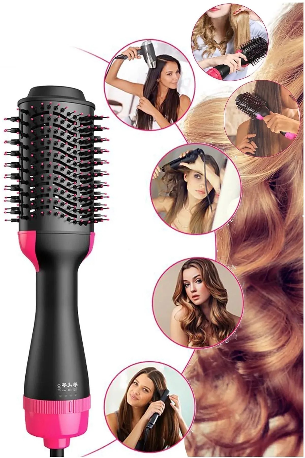 مجفف شعر ومصفف ومكثف للشعر، فرشاة فرد الشعر الساخنة، فرشاة تجفيف الشعر بخطوة واحدة خالية من التجعد