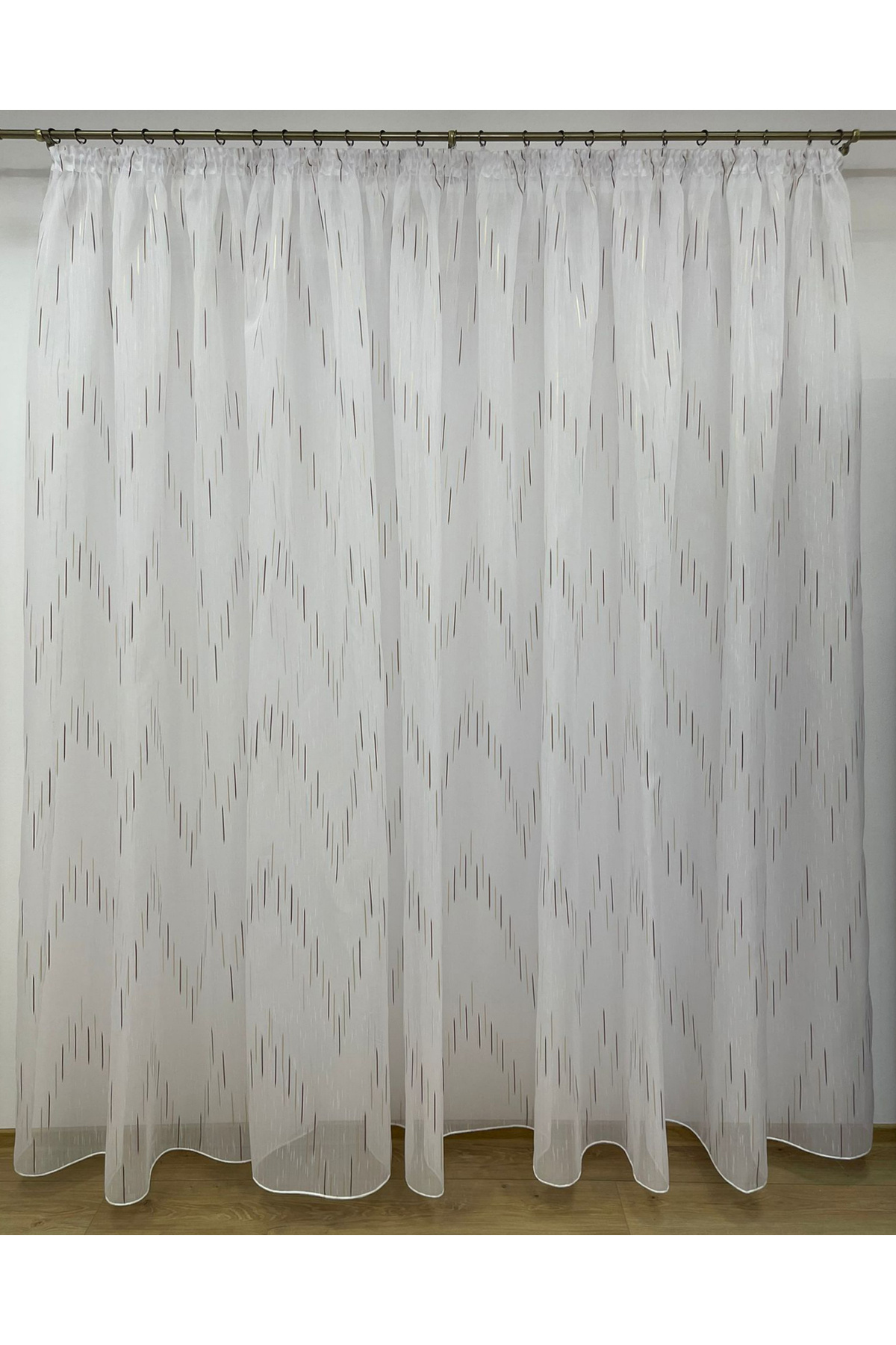 Liz Line-White curtain, mechanically embroidered, with rejansa, cappuccino/wenge, "Game of lines" by Liz Line PD049 6
