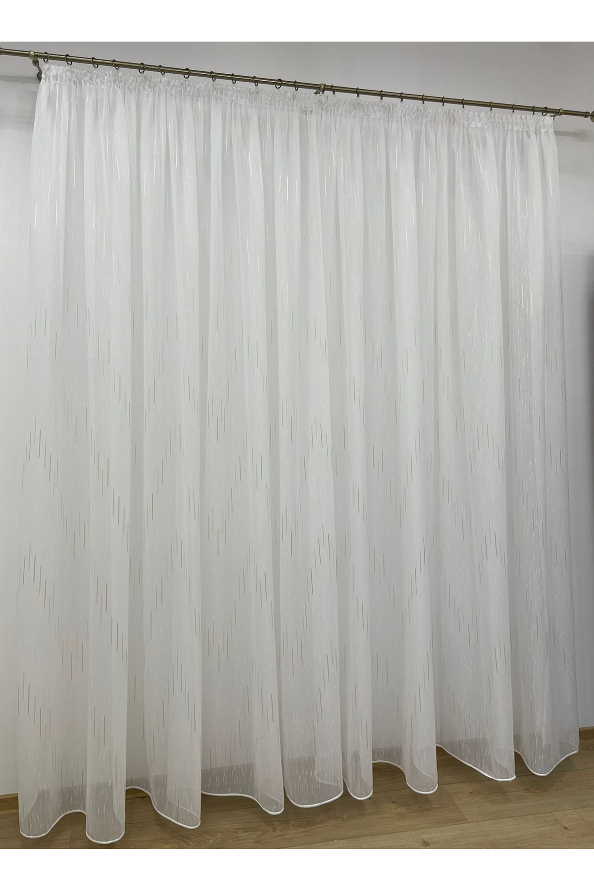 Liz Line-White curtain, mechanically embroidered, with rejansa, white/cappuccino, "Game of lines" by Liz Line PD051 3