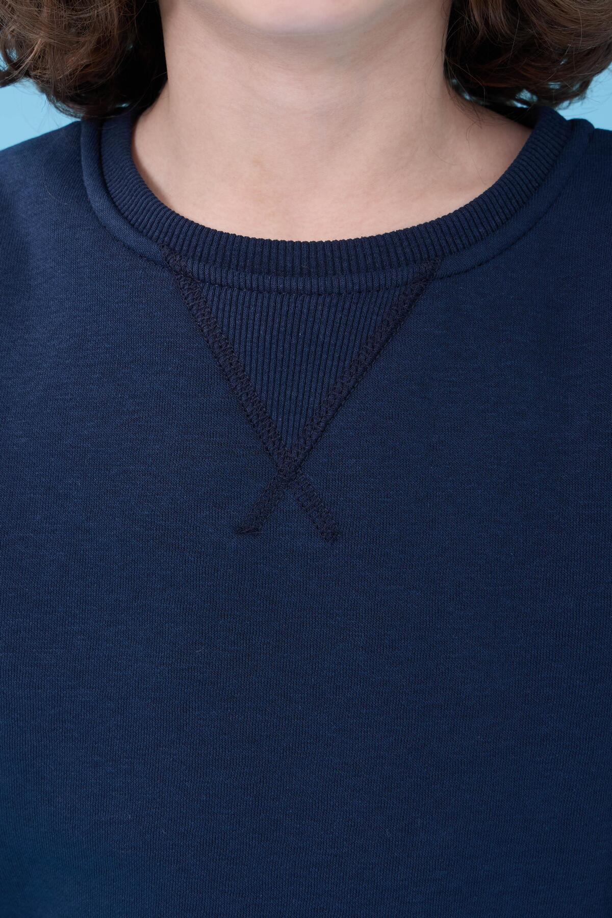 Perendi Unisex Basic Bisiklet Yaka Şardonlu Kışlık Sweatshirt - Lacivert fotoğrafı 2 (önizleme)