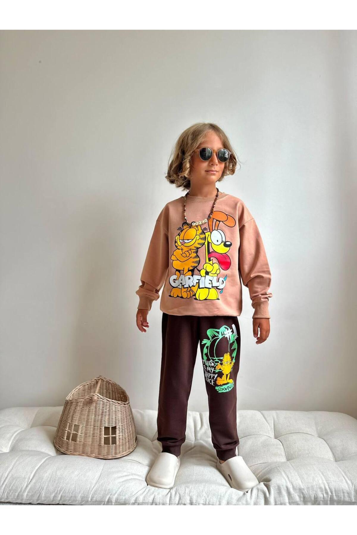 YİGİT BUTİK-Printed Long Sleeve Boys Bottom Top Set 1