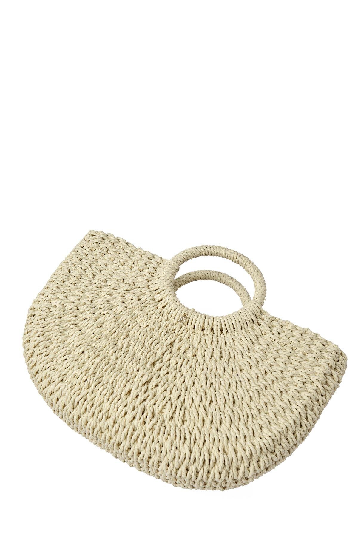 Zühre-Beige Straw Bag with Round Handle Z0044 4