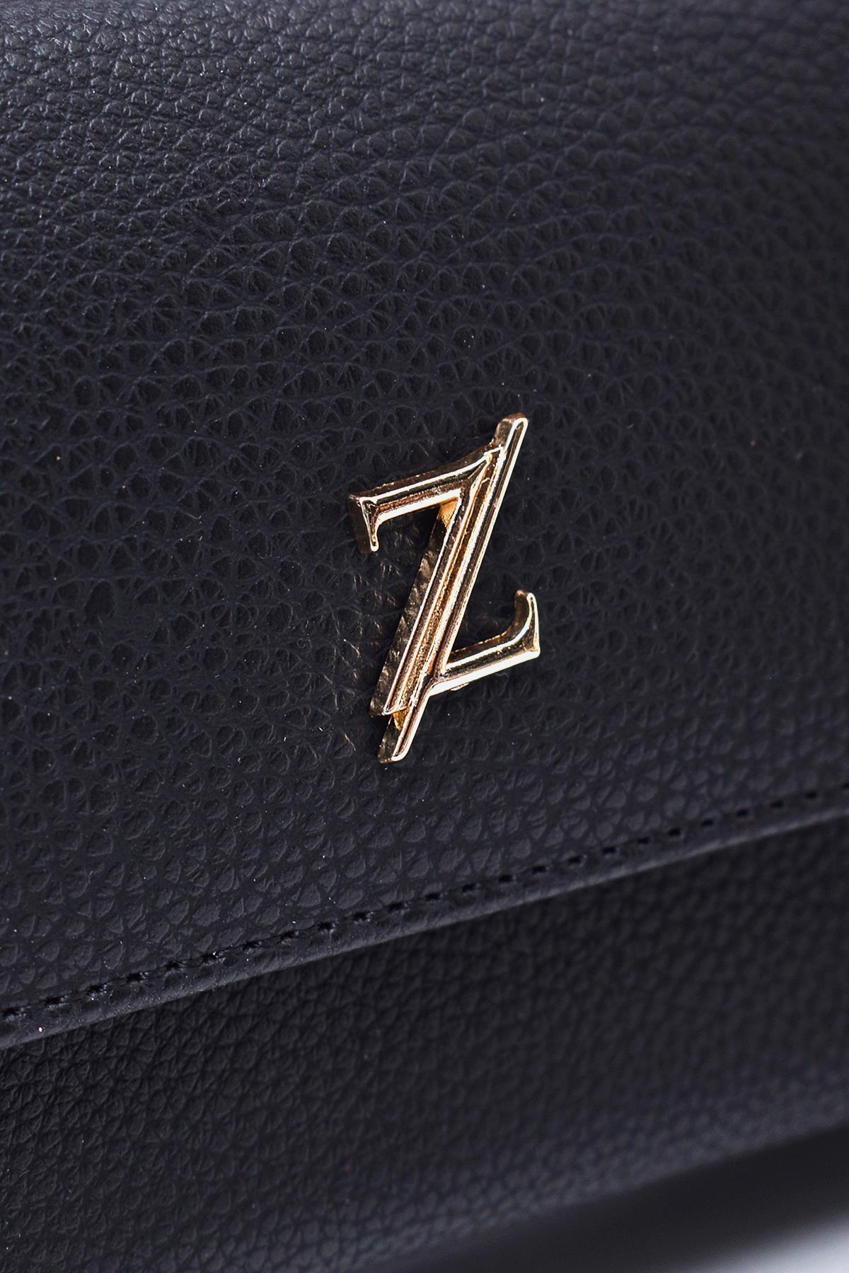 Zühre-Black Wallet with Double Eye Strap Detail Zc015 4