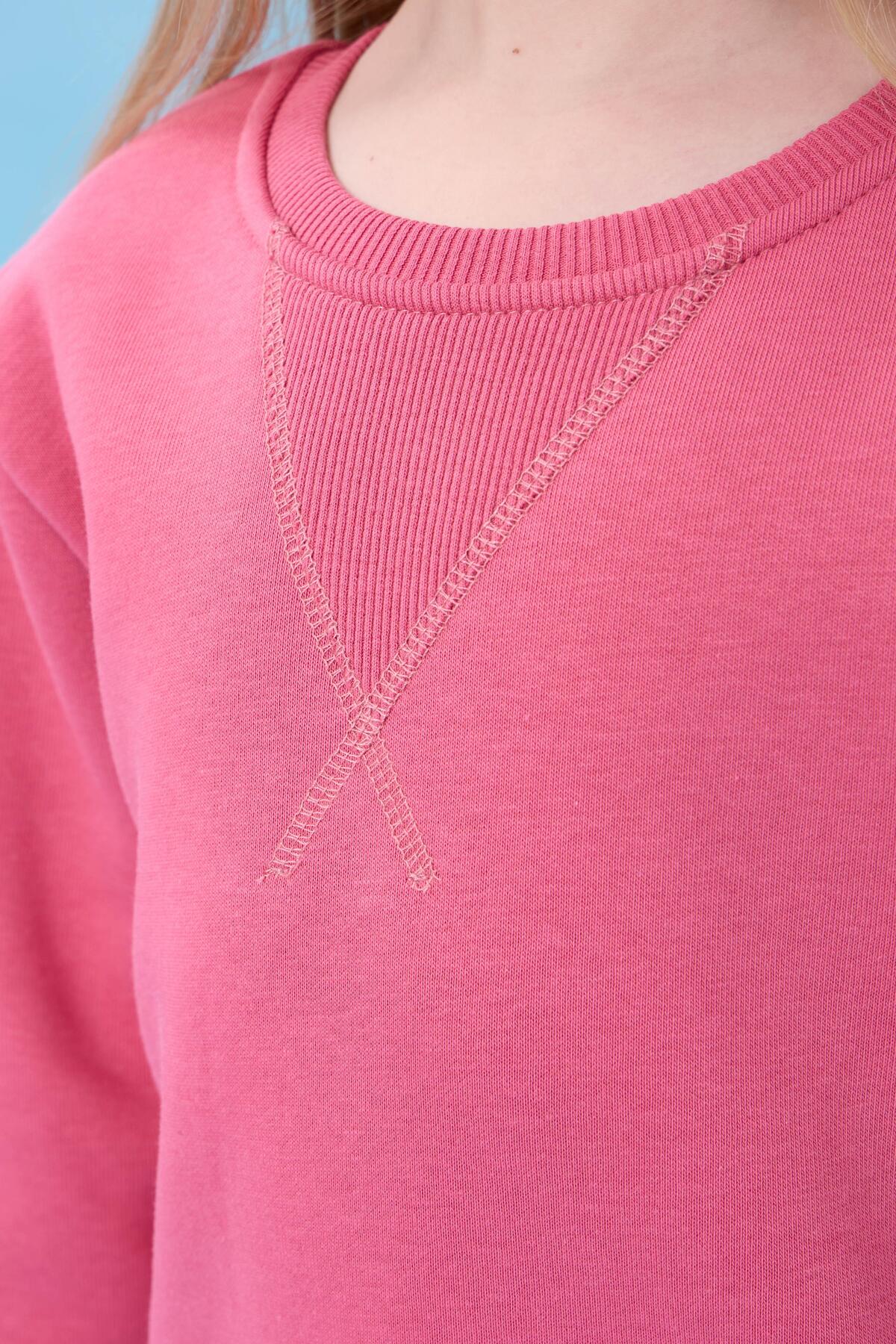 Perendi Unisex Basic Bisiklet Yaka Şardonlu Kışlık Sweatshirt - Gül Kurusu fotoğrafı 3 (önizleme)