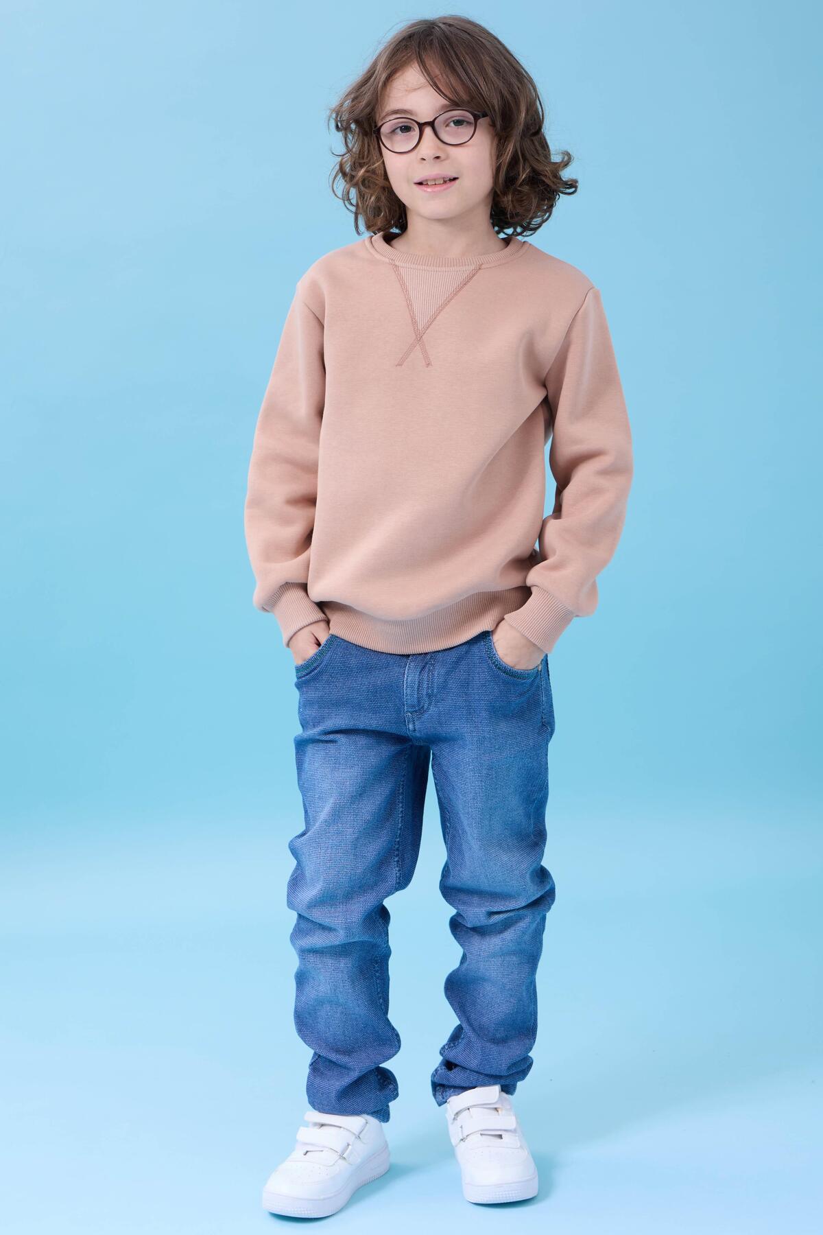 Perendi Unisex Basic Bisiklet Yaka Şardonlu Kışlık Sweatshirt - Toprak fotoğrafı 7 (önizleme)