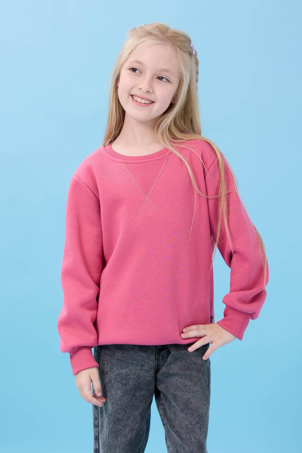 Perendi Unisex Basic Bisiklet Yaka Şardonlu Kışlık Sweatshirt - Gül Kurusu fotoğrafı 4 (önizleme)