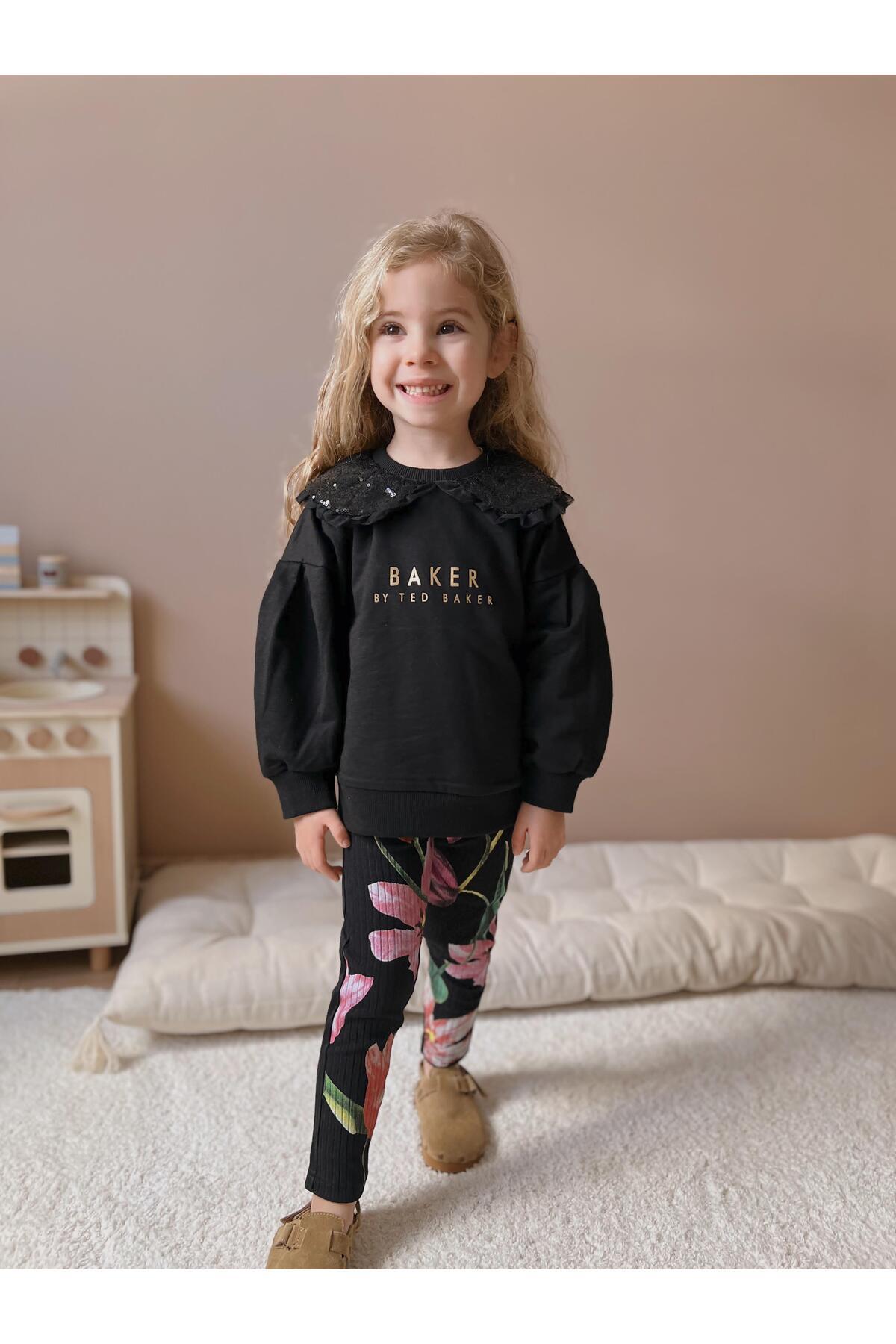 YİGİT BUTİK Girls' Bottom Top Set with Sequin Collar Long Sleeve Leggings