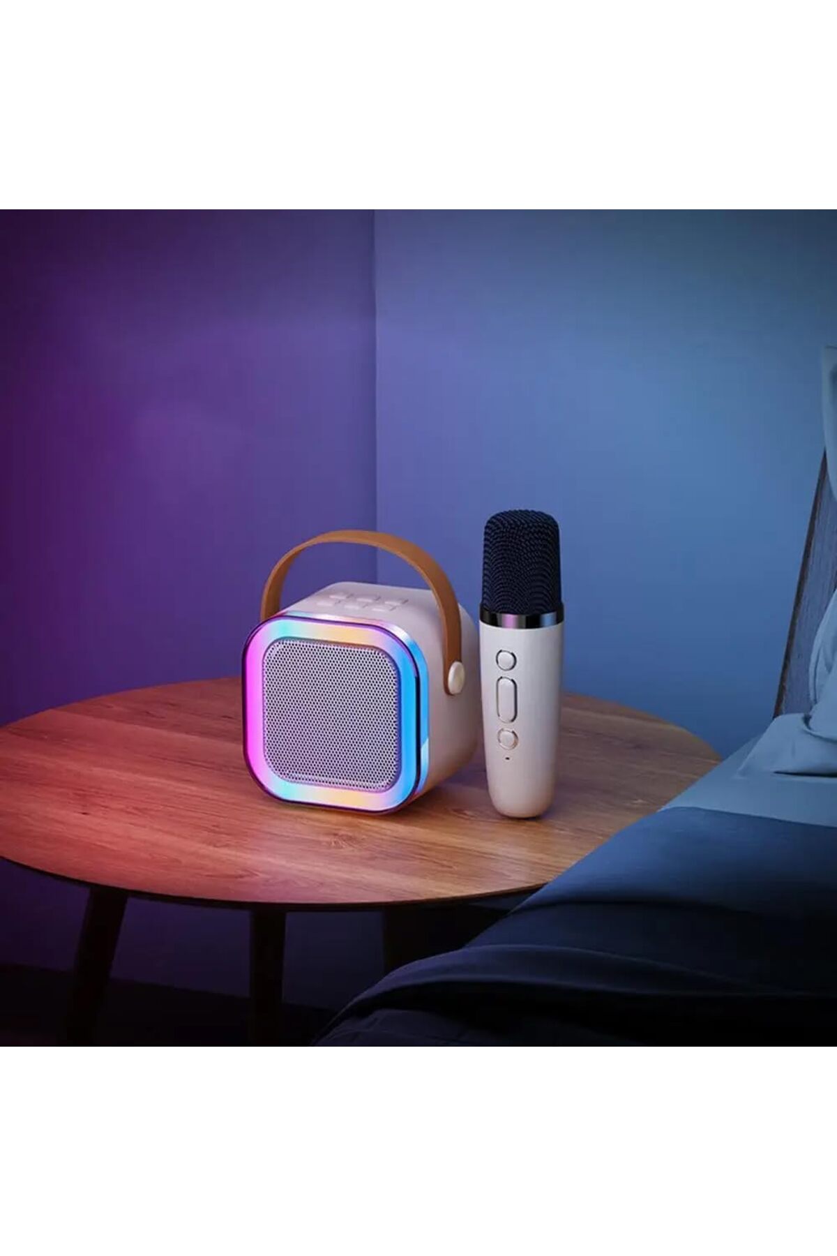 Genel Markalar Kablosuz Mikrofonlu Karaoke Makinesi (KREM-MAVİ )Taşınabilir Bluetooth Hoparlör Seti Bas Tiz Ayarlı fotoğrafı 3 (önizleme)