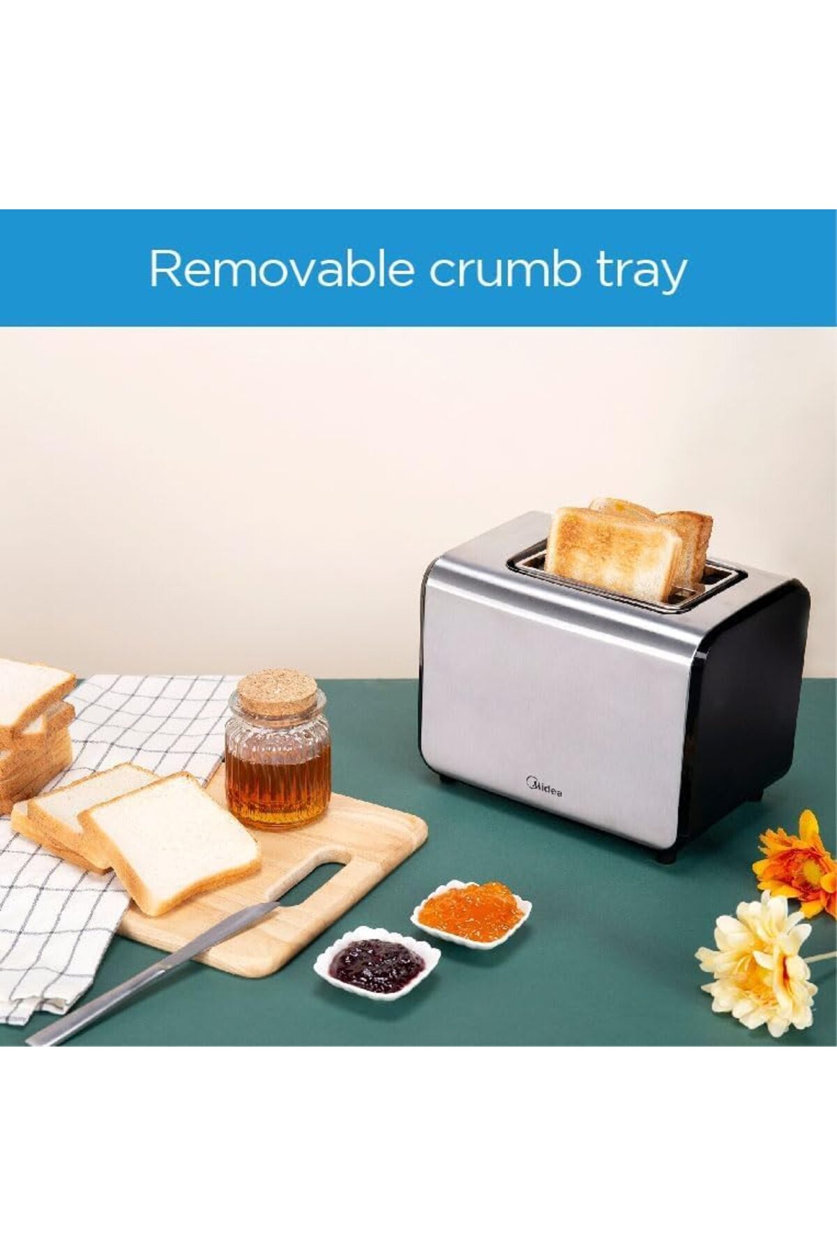 Midea-Toaster 2 Slots, 950W With Adjustable Browning Control, Removable Crumb Tray, Automatic Pop Up 6