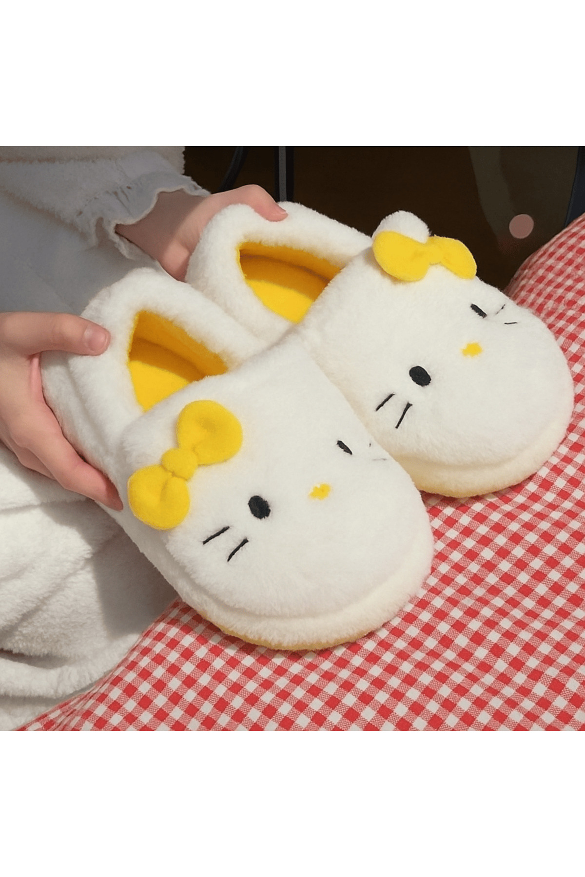 Gofeel Sarı Kitty Nasomi Tatlı Peluş Panduf Terlik görsel 3