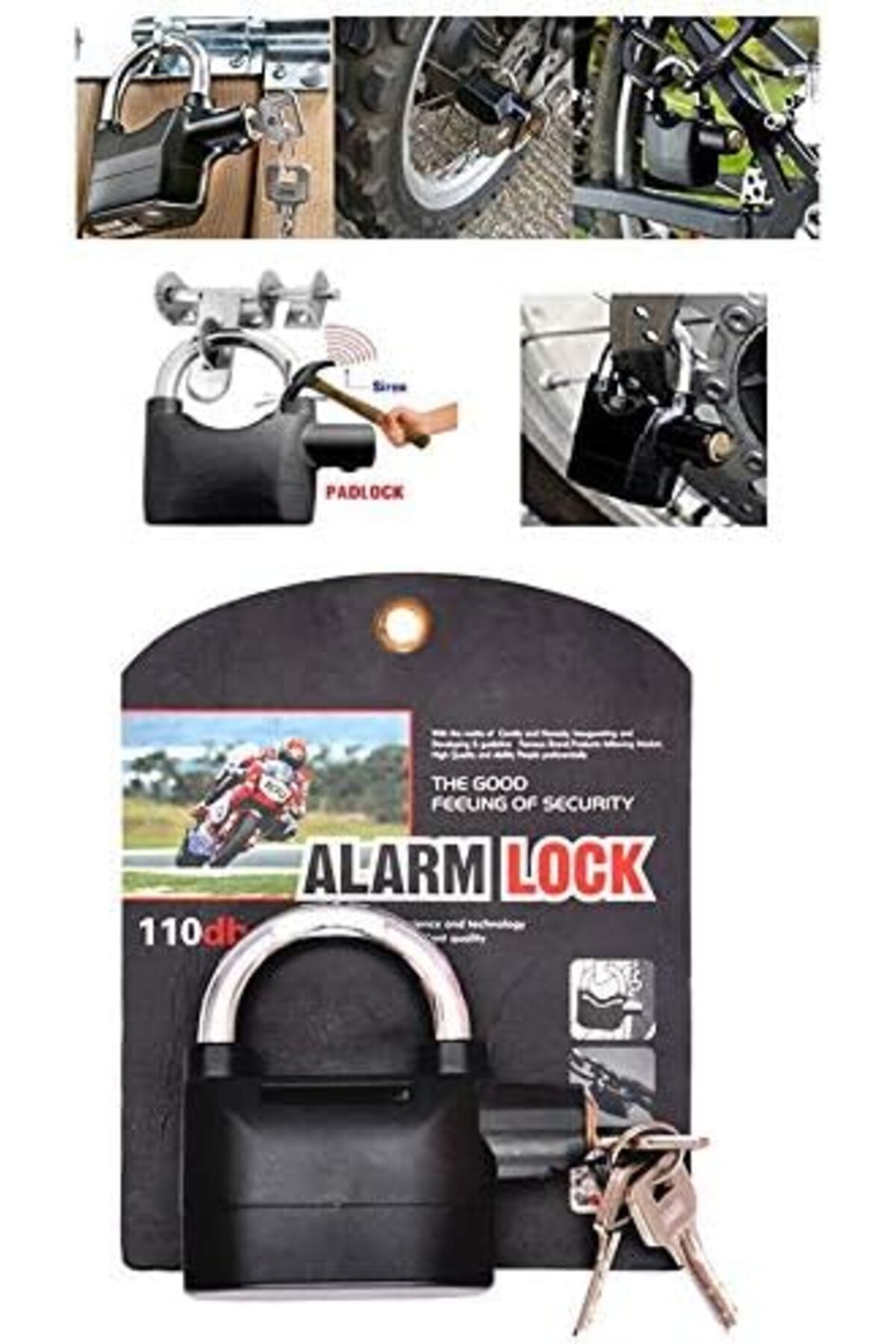 Generic-High Security Alarm Padlock | Multipurpose Use, 110 dba Alarm Sound, 3 Keys (Black) 5