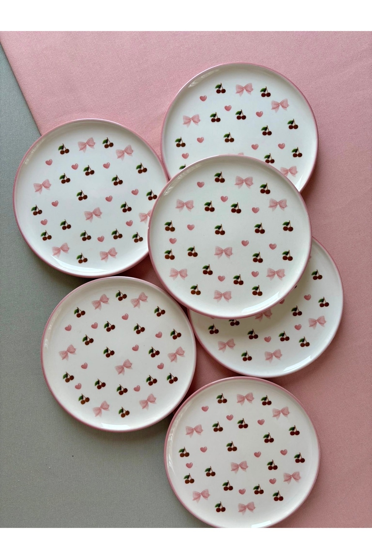 Yiğit Seramik Züccaciye-Cherry Model 6 Dessert Plates 3