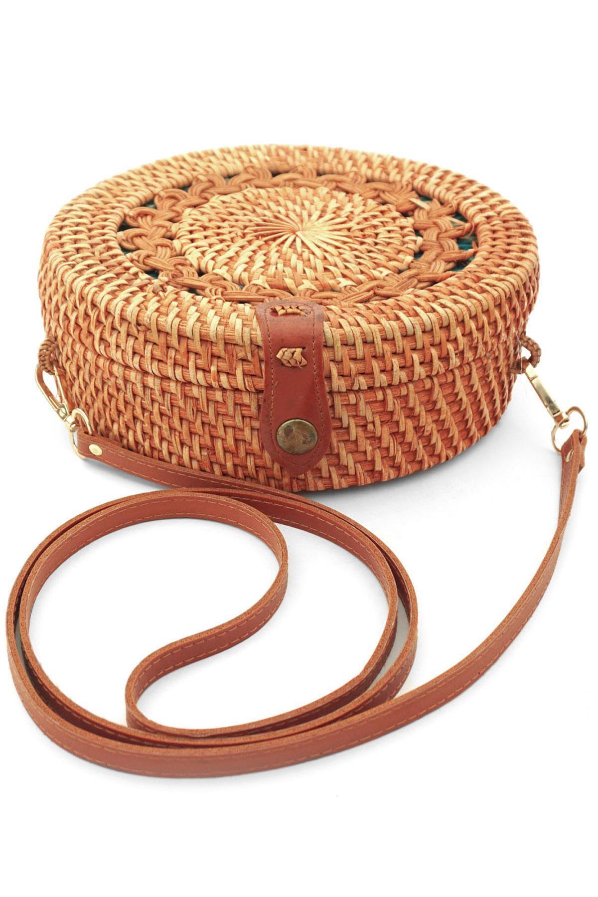 hapshoe-Handmade Wicker Rattan Patterned Round Box Bag 1