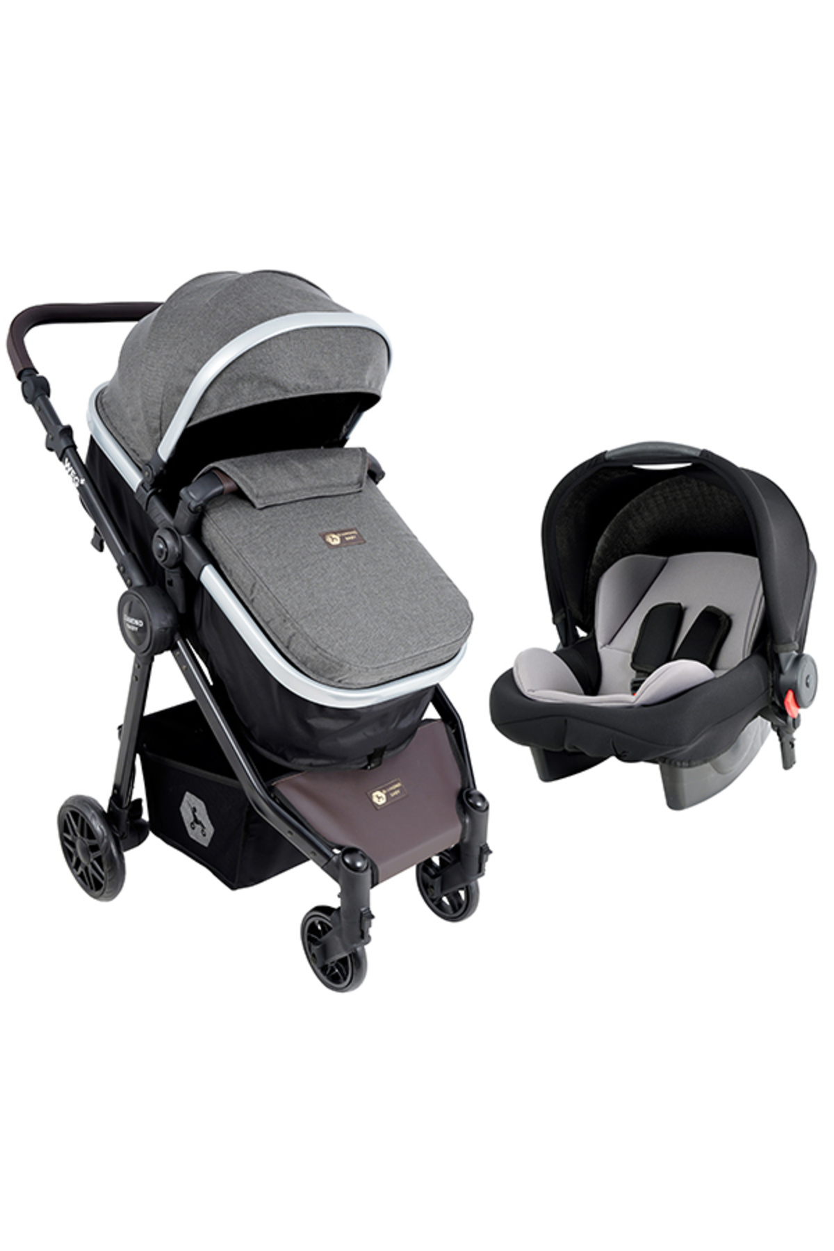 Diamond Baby Weg Travel (Seyahat Sistem) Bebek Arabası, Pusetli, Çift yönlü, Ayak Örtülü Gri