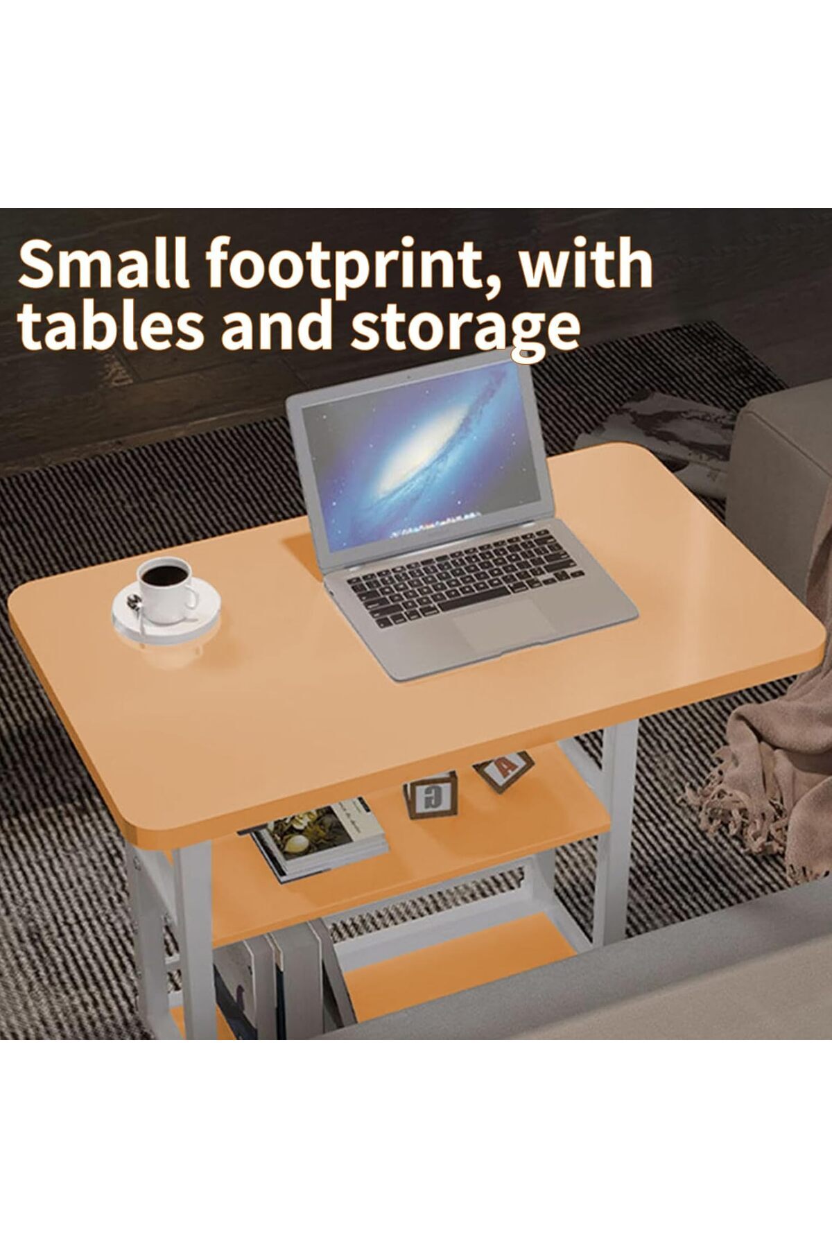 Türkiye-Adjustable Height Mobile Computer Desk for Small Space Rolling Writing with wheels and Storage Shelv 7