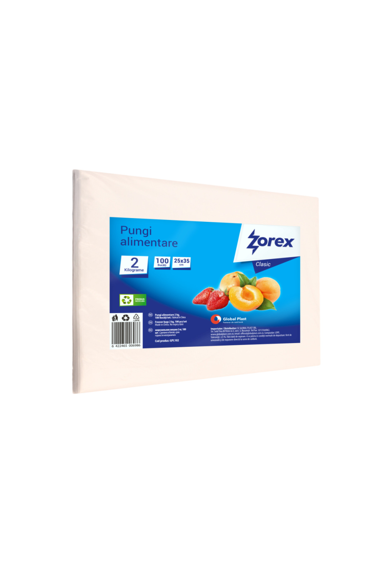 ZOREX Pungi Pentru Congelator Clasic Transparente Capacitate 2 Kg - One Size