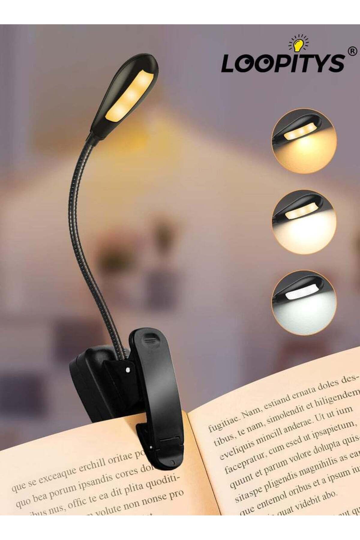 Generic-LOOPITYS Book Light,LOOPITYS Reading Book Clip Light, 9 Modes, LED Clip Reading Light, Eye-Care USB 1