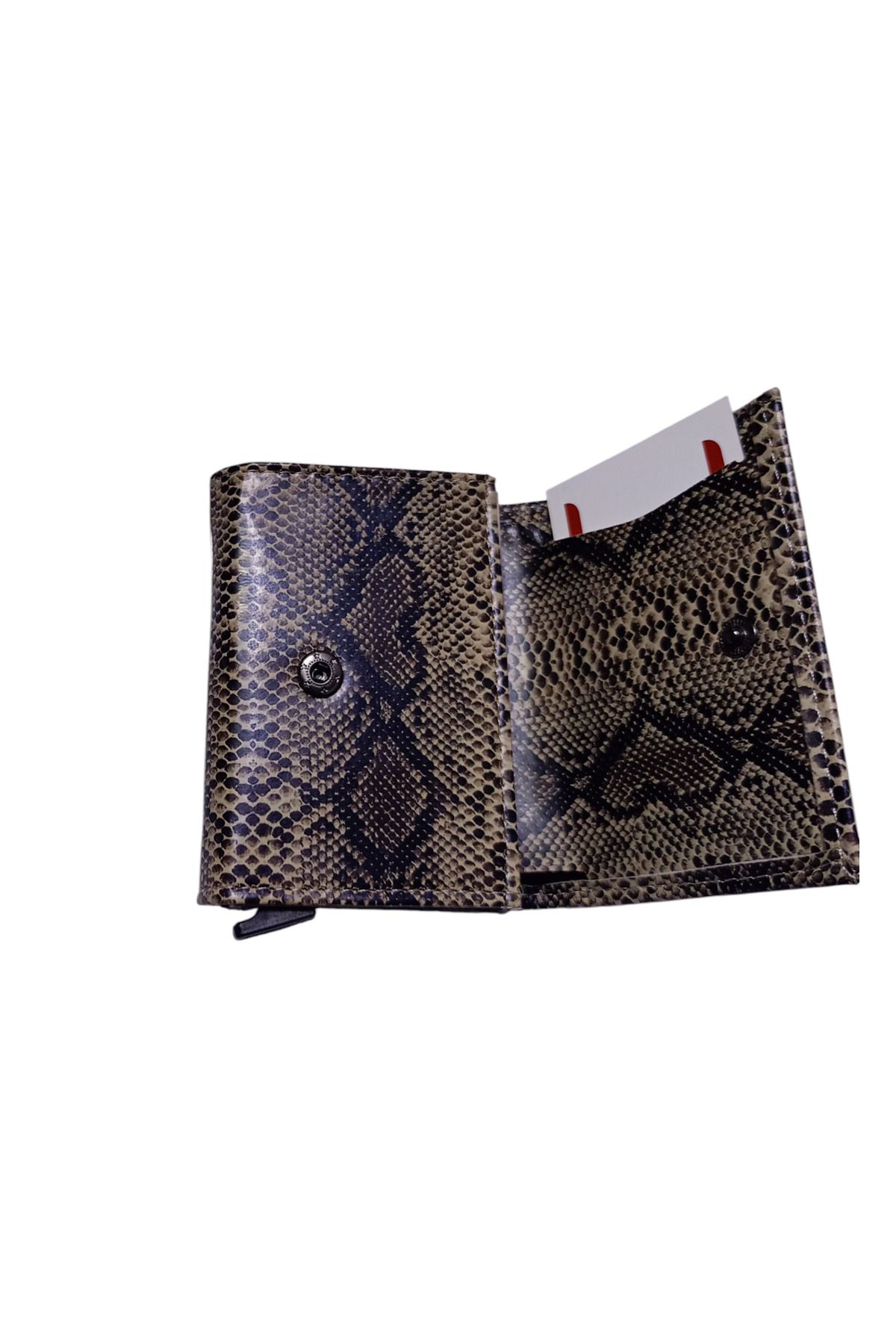 ENGIN-Unisex Snakeskin Vegan Faux Leather Wallet Card Holder with Coin Compartment and Slide Mechanism 3
