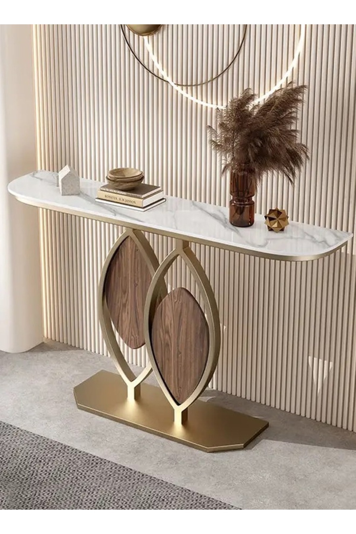 Raffine-Modern Design Rustproof Rock Slab Console Table White Curved Shape Tabletop Sintered Stone Entryway 1